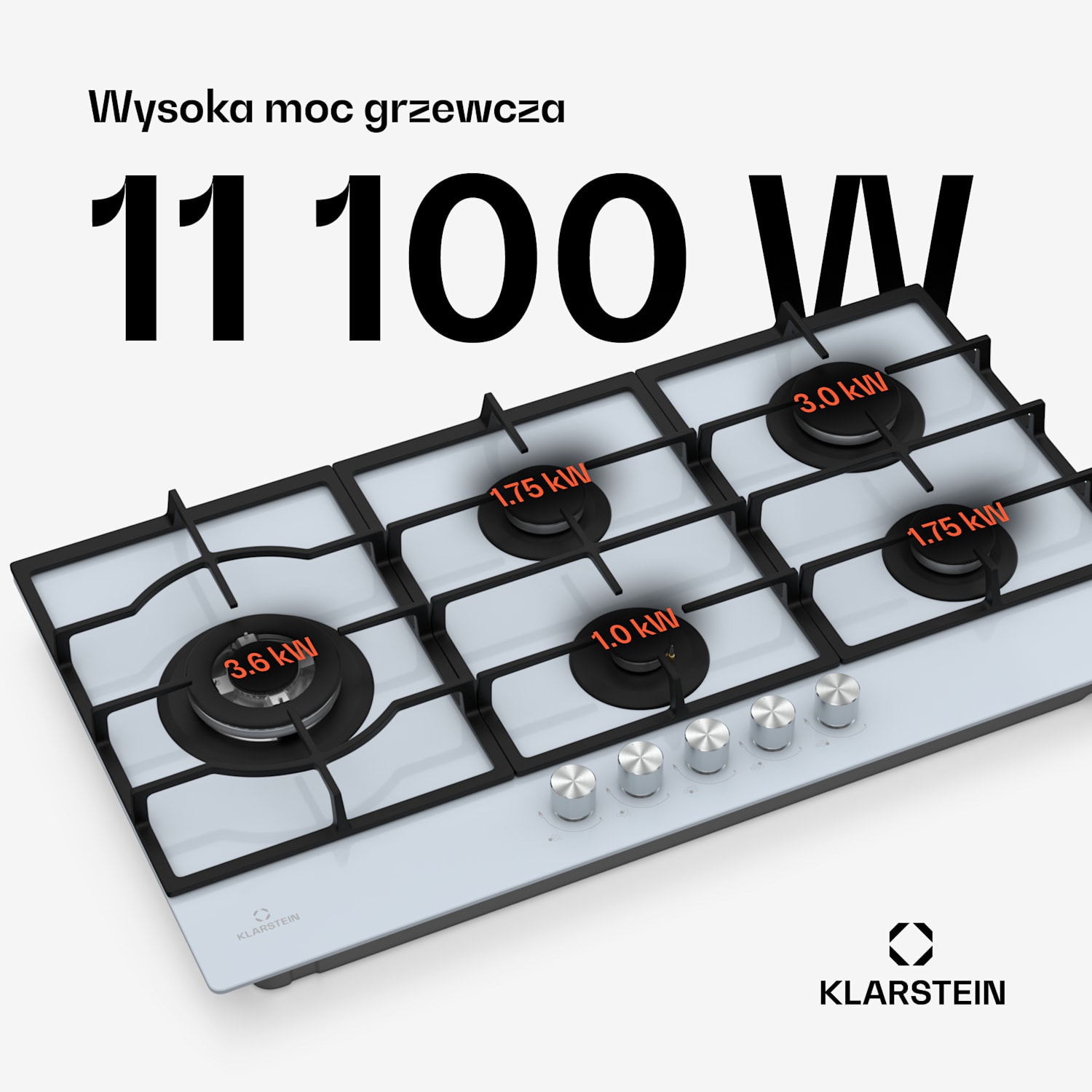 Ignito Chef Edition płyta gazowa, 5 palników, zapłon elektroniczny wok, gaz płynny lub ziemny 90 cm | Biały