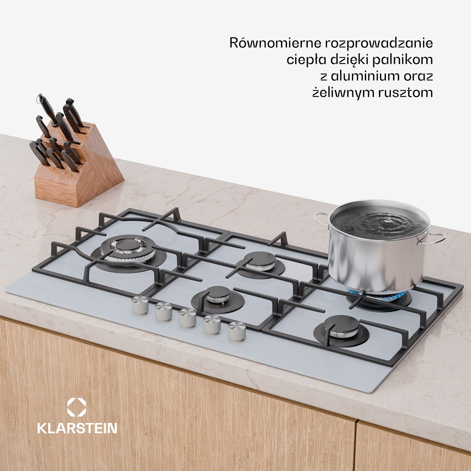 Ignito Chef Edition płyta gazowa, 5 palników, zapłon elektroniczny wok, gaz płynny lub ziemny 90 cm | Biały