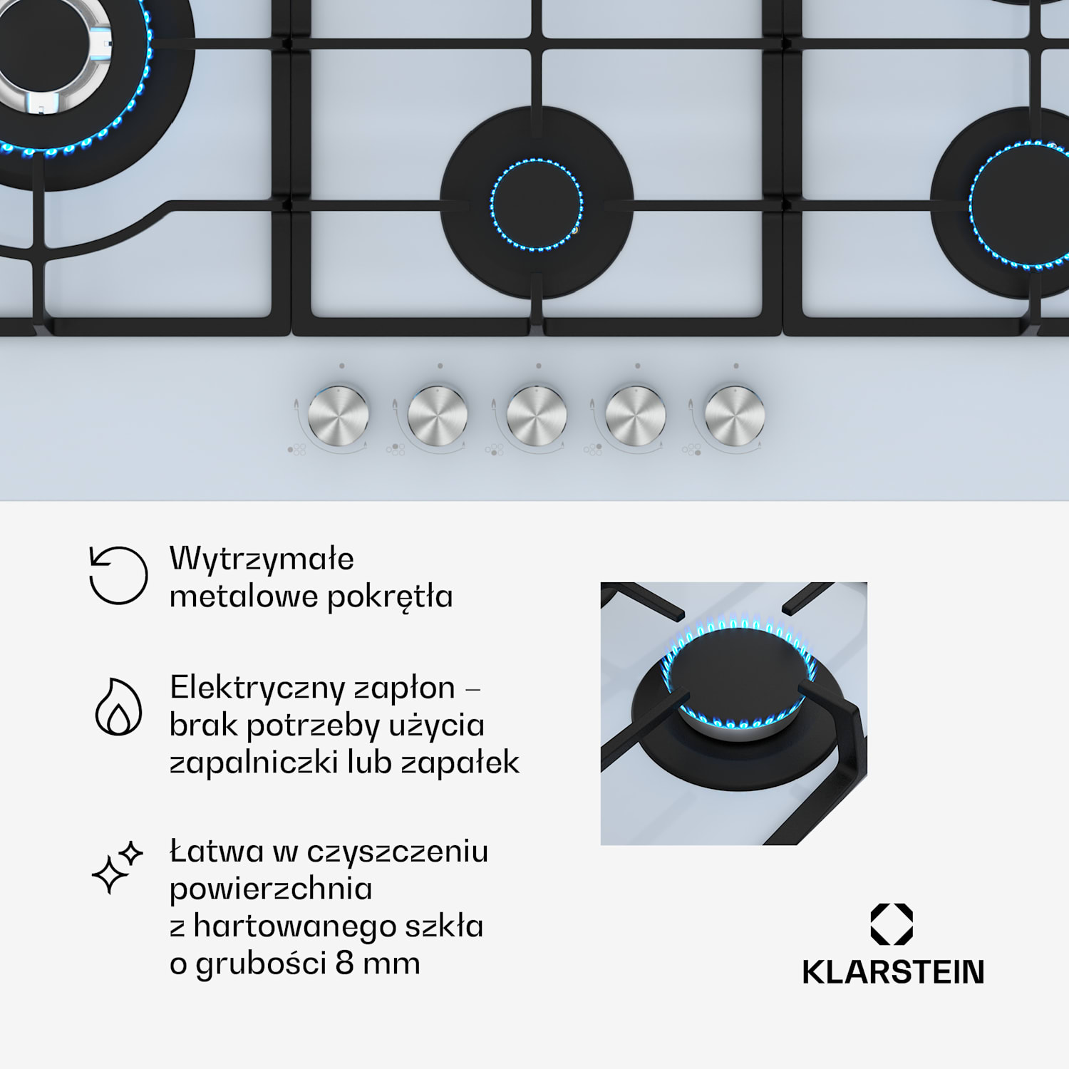Ignito Chef Edition płyta gazowa, 5 palników, zapłon elektroniczny wok, gaz płynny lub ziemny 90 cm | Biały