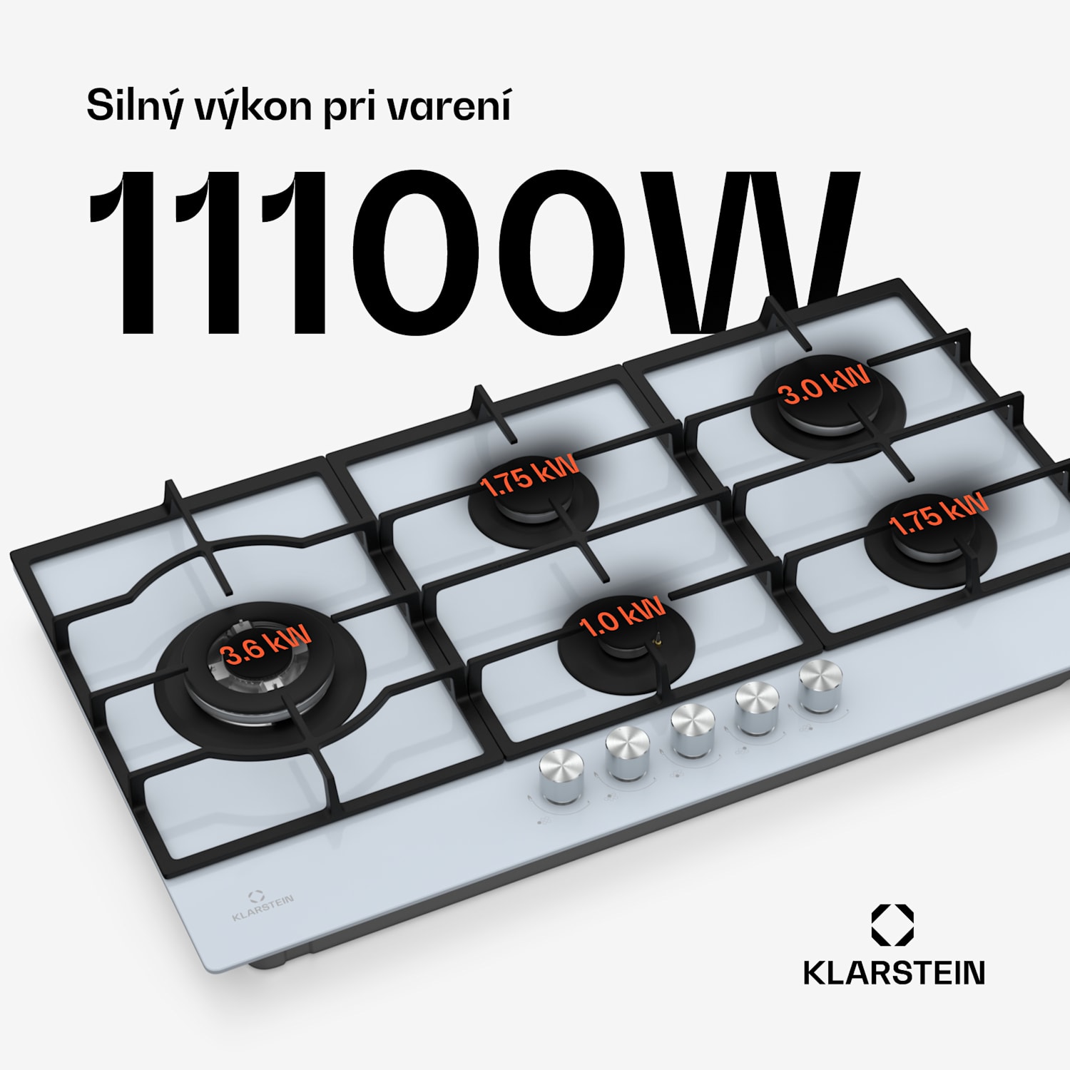 Ignito Chef Edition plynová varná doska, 5 Horákov, elektr. zapaľovanie, Wok, na skvapalnený alebo zemný plyn 90 cm | Biela