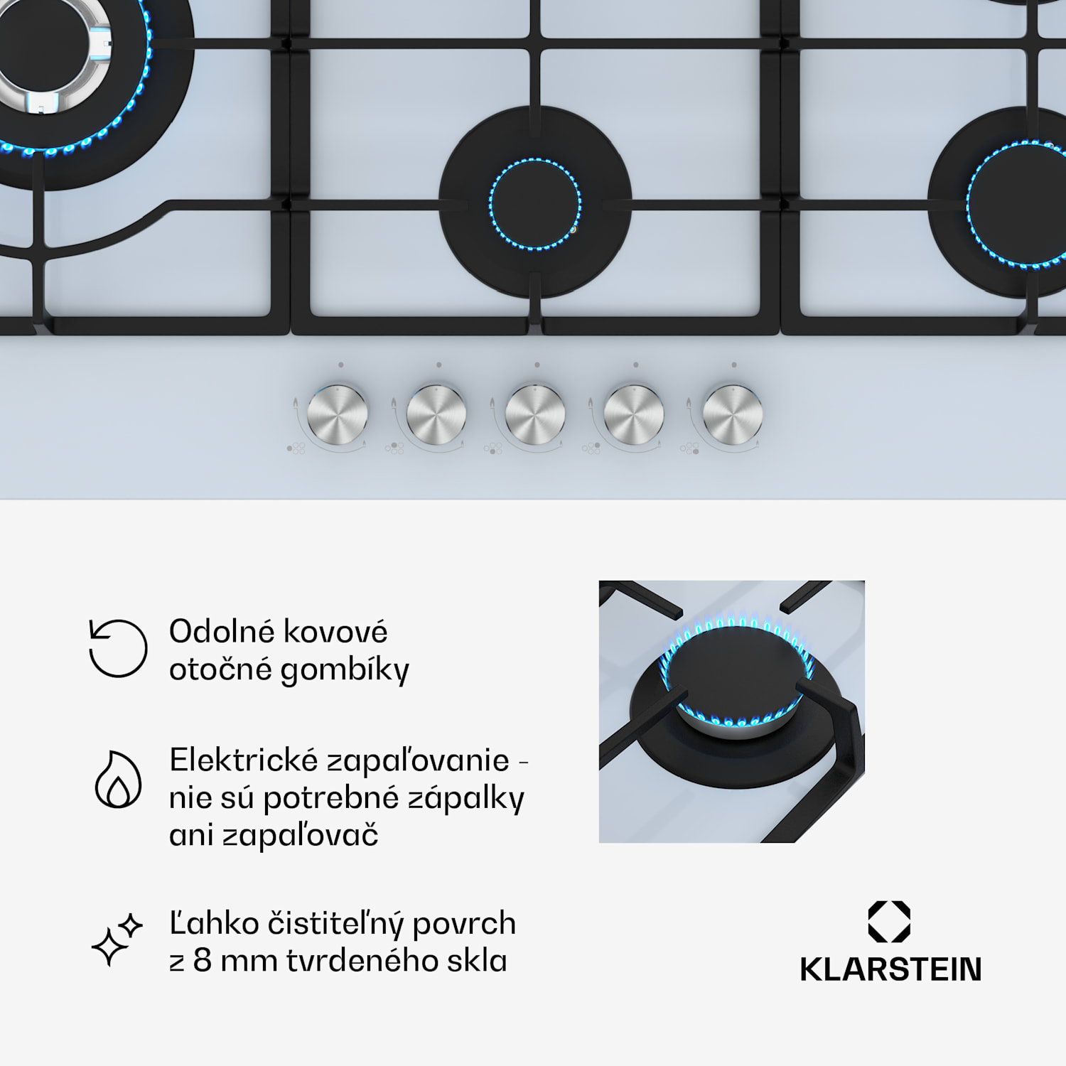 Ignito Chef Edition plynová varná doska, 5 Horákov, elektr. zapaľovanie, Wok, na skvapalnený alebo zemný plyn 90 cm | Biela