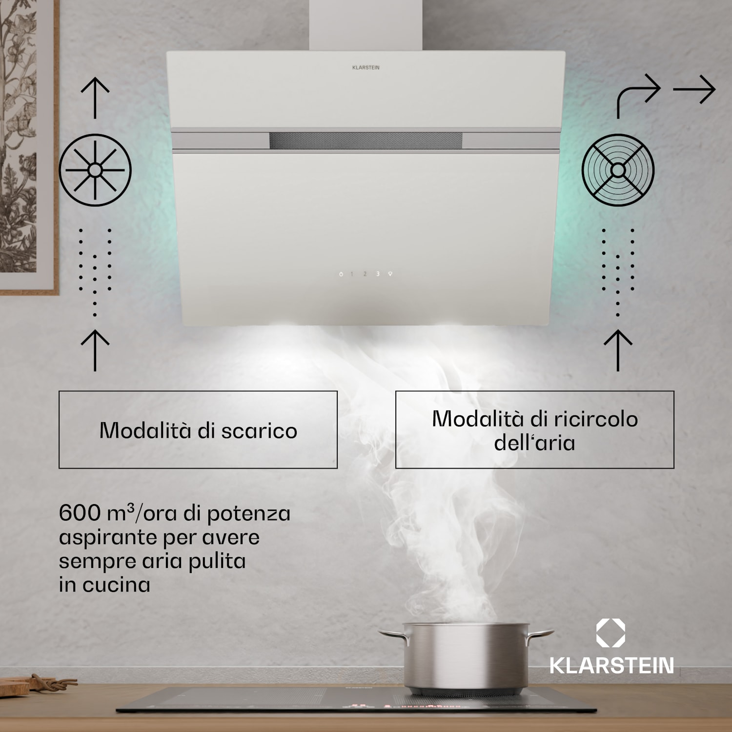 Alina - Cappa aspirante | 60 cm | 600 m³/ora | Silenziosa | Classe energetica A 60 cm | Bianco