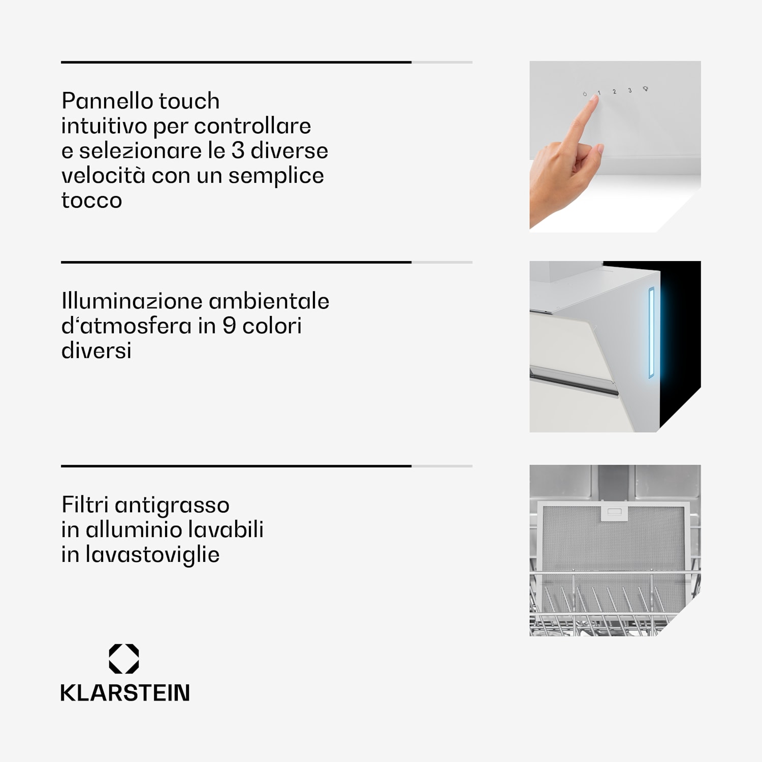 Alina - Cappa aspirante | 60 cm | 600 m³/ora | Silenziosa | Classe energetica A 60 cm | Bianco