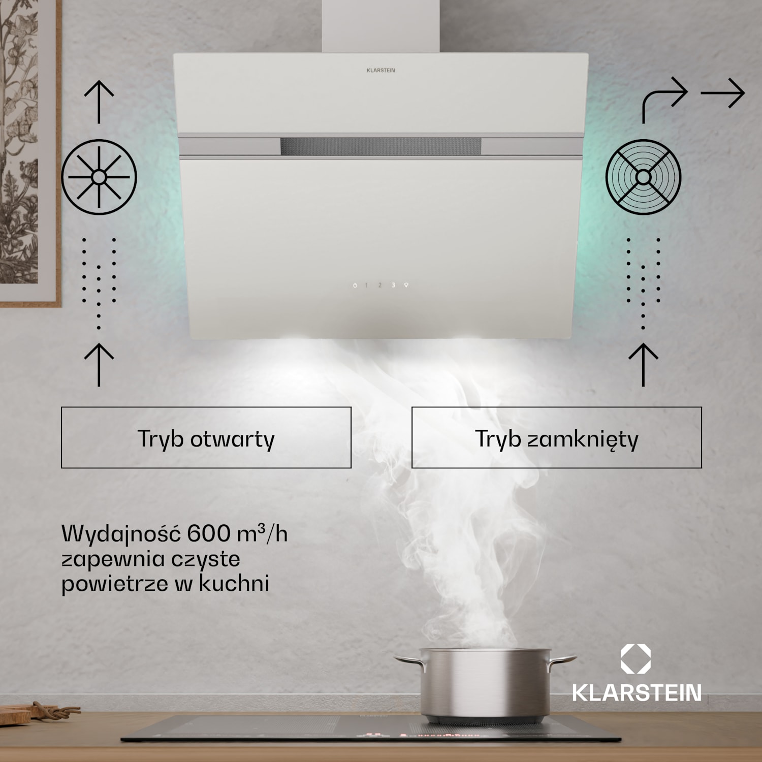 Alina okap kuchenny, 60 cm, 600 m³/h, cichy, klasa energetyczna A 60 cm | Biały