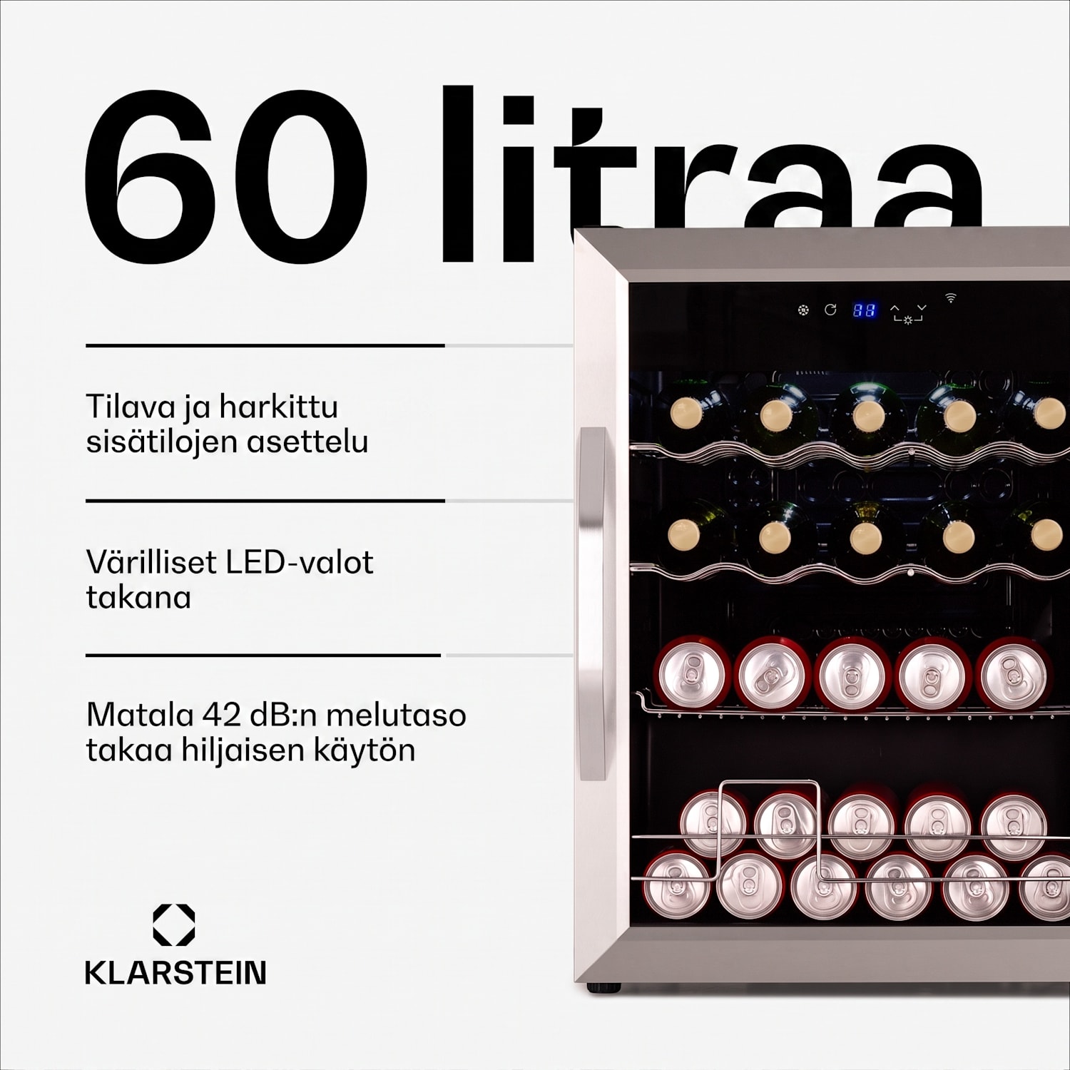 Coachella 60 Smart juomajääkaappi | WiFi-ohjaus | muotoilu ruostumattomasta teräksestä | 60 l 60 L | Hopea