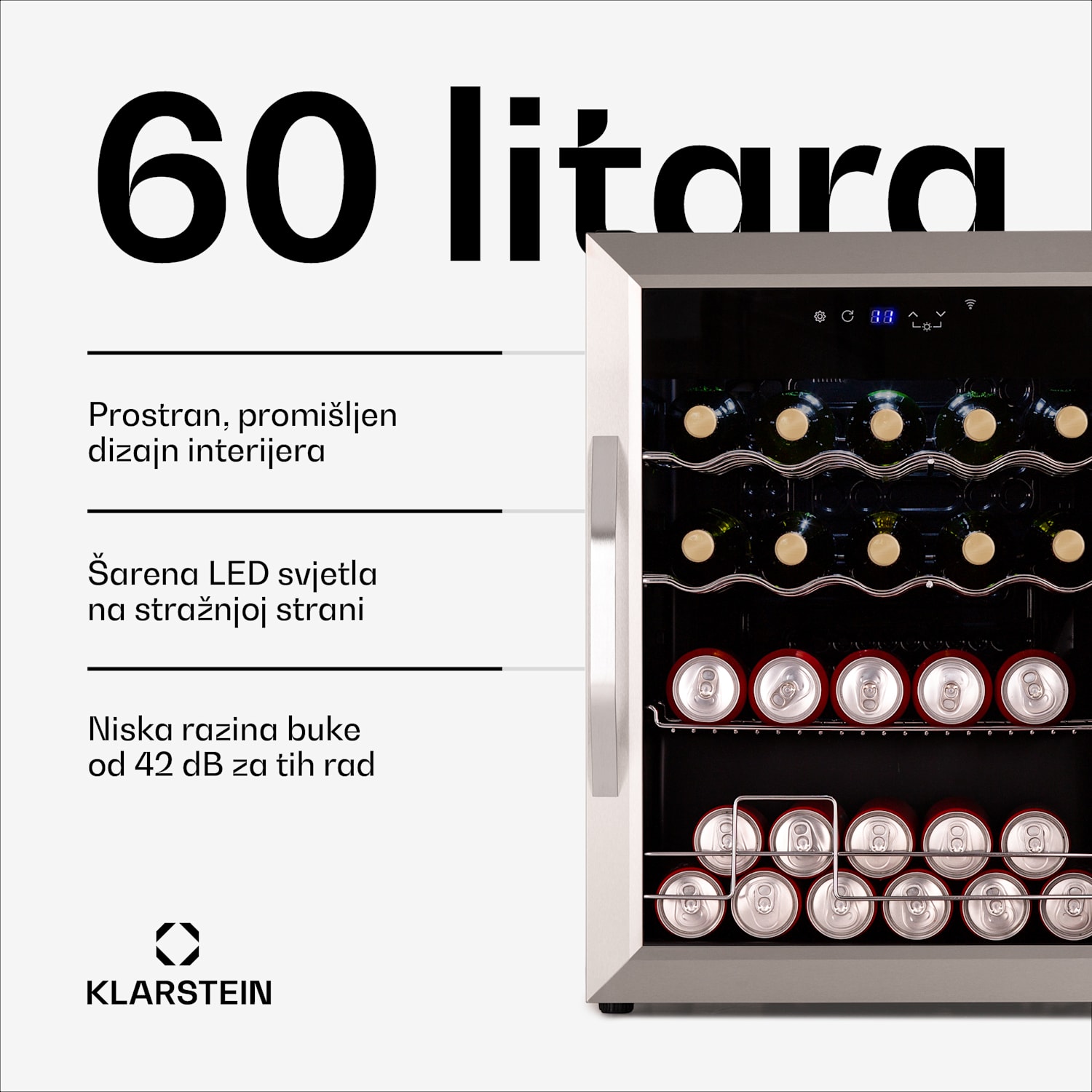 Coachella 65 Smart hladnjak za napitke, WiFi kontrola, dizajn od nehrđajućeg čelika, 60 L 60 Ltr | Nehrđajući čelik