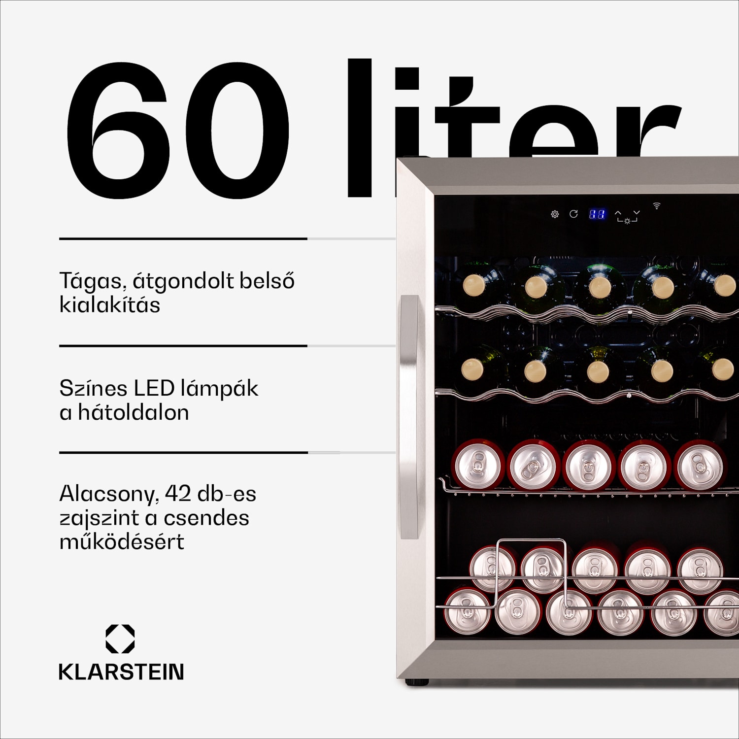 Coachella 65 Smart italhűtő, WiFi vezérlés, rozsdamentes acél kivitel, 60 l 60 Ltr | Rozsdamentes acél