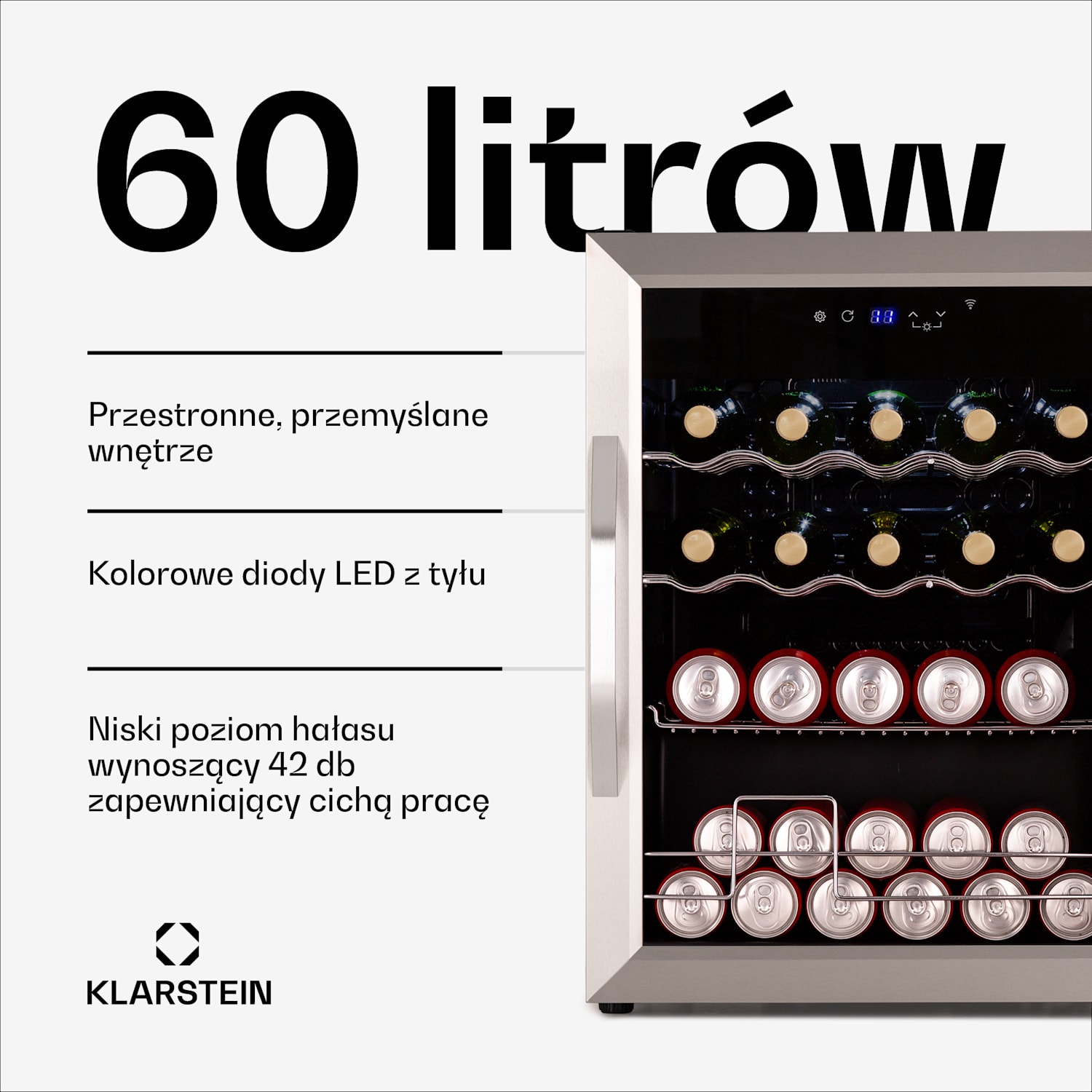 Coachella 65 Smart lodówka na napoje, Wi-Fi, stal nierdzewna, 60 l 60 Ltr | Stal nierdzewna