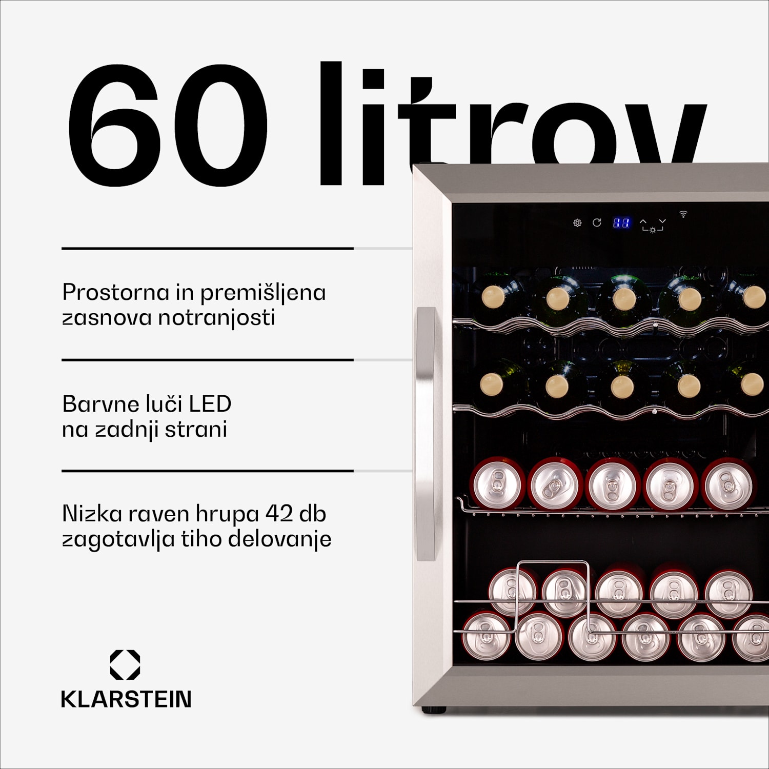 Coachella 65 Smart hladilnik za pijačo, WiFi nadzor, Oblika iz nerjavečega jekla, 60 l 60 Ltr | Nerjaveče jeklo