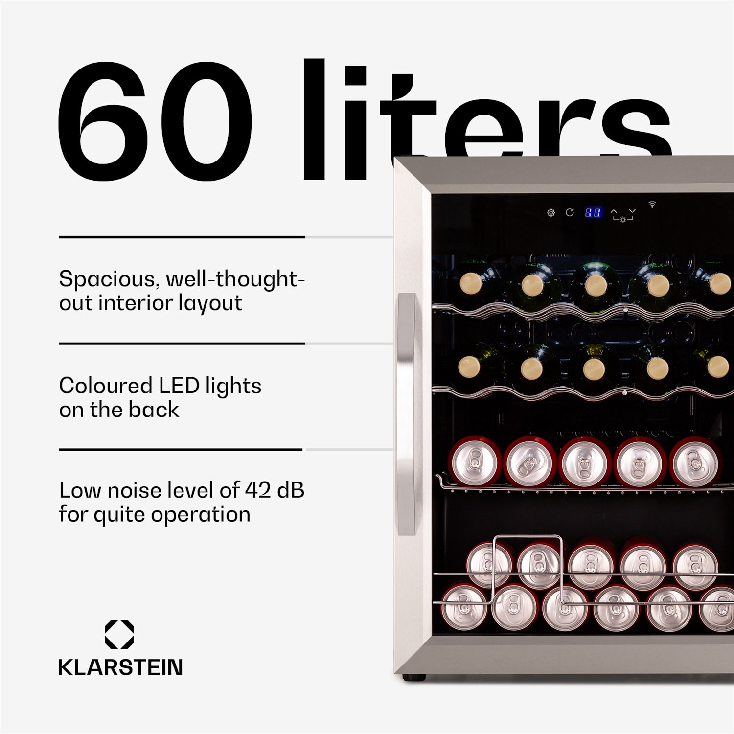 Coachella 65 Smart juomajääkaappi | WiFi-ohjaus | muotoilu ruostumattomasta teräksestä | 60 l 60 l | Ruostumaton Teräs