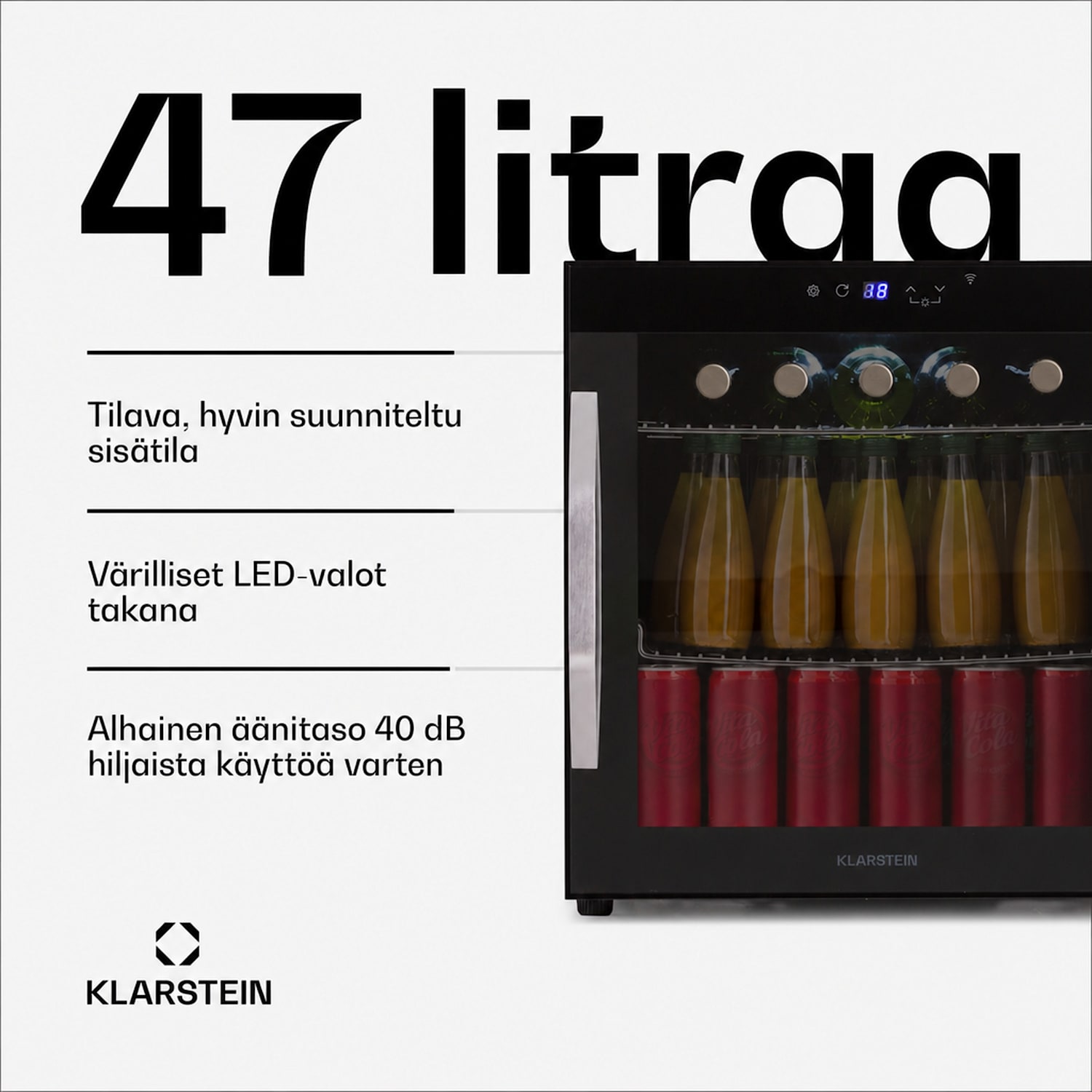 Coachella 50 Onyx -jääkaappi 47 litraa WiFi-toiminto taustavalo ruostumaton teräs 47 l | Musta