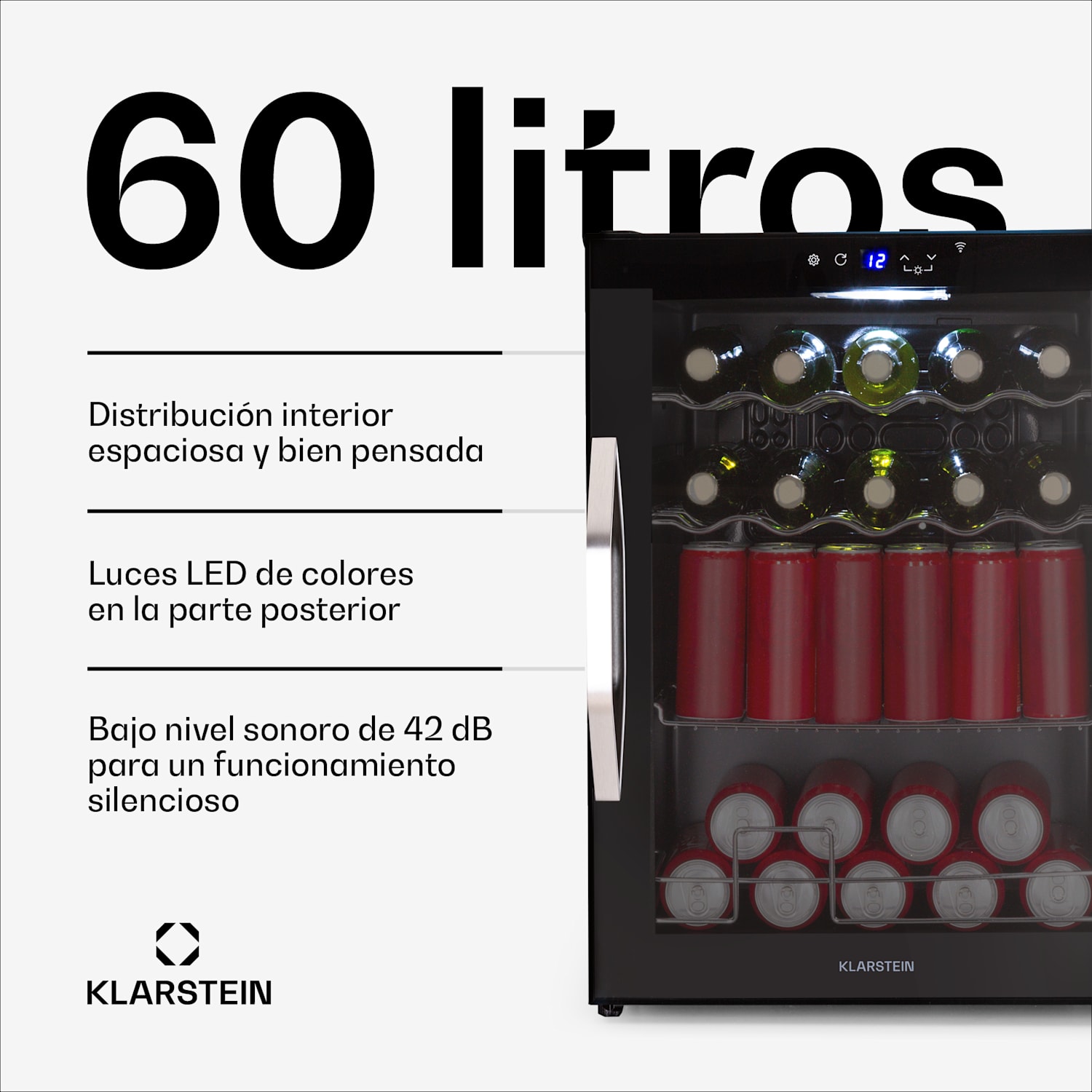 Nevera inteligente Coachella 60 | Wifi | LED | 3 estantes | retroiluminación | CEE E 60 L | Negro