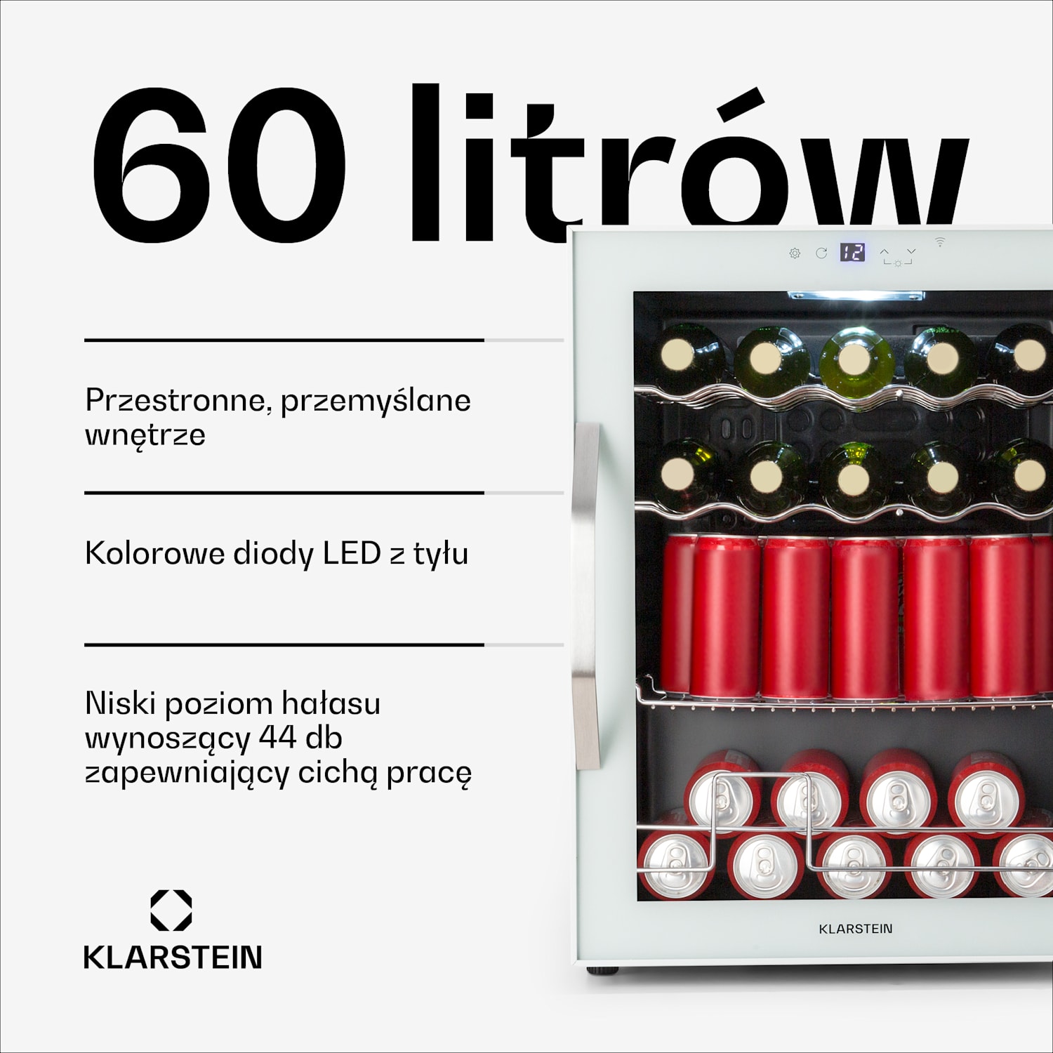 Coachella 60 Smart lodówka, Wi-Fi, LED, 3 pólki, podświetlenie, klasa energetyczna E 60 Ltr | Biały