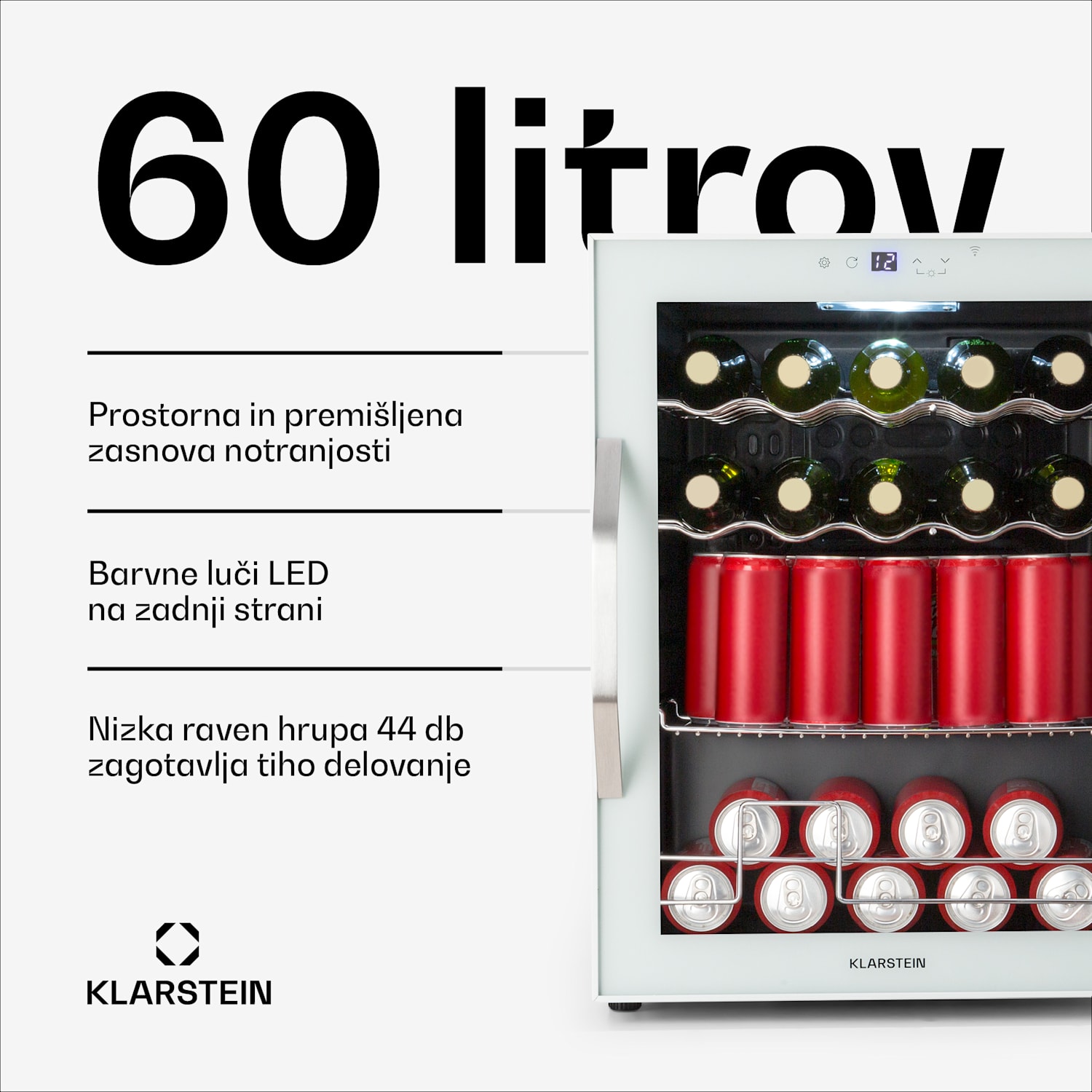 Coachella 60 Smart hladilnik, Wifi, LED, 3 police, Osvetlitev, EEK E 60 Ltr | Bela