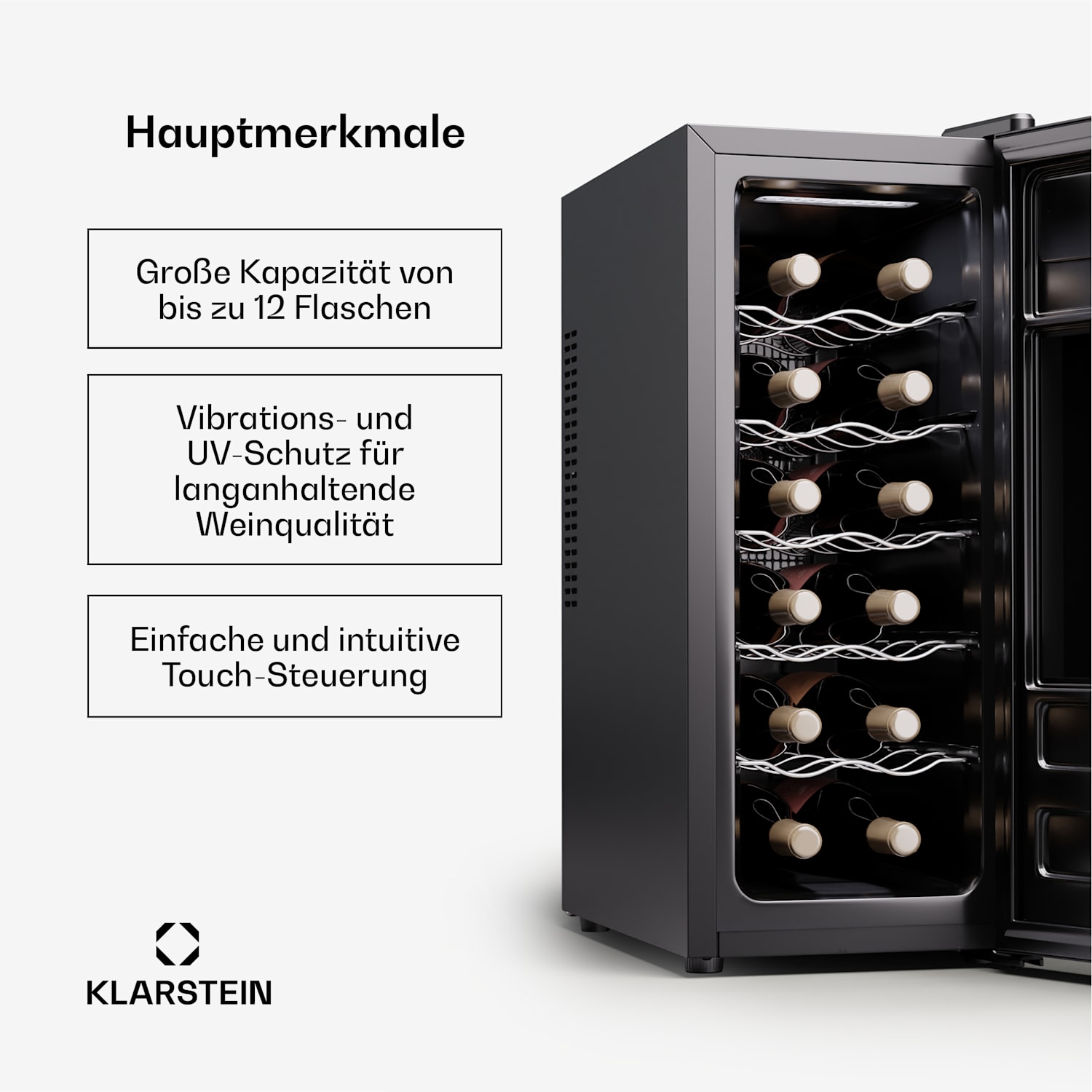 Silent Vino 12 Uno Slim Weinkühlschrank 30 L / 12 Fl 5-18 °C Touch 30 Ltr | 1 Kühlzone | Schwarz
