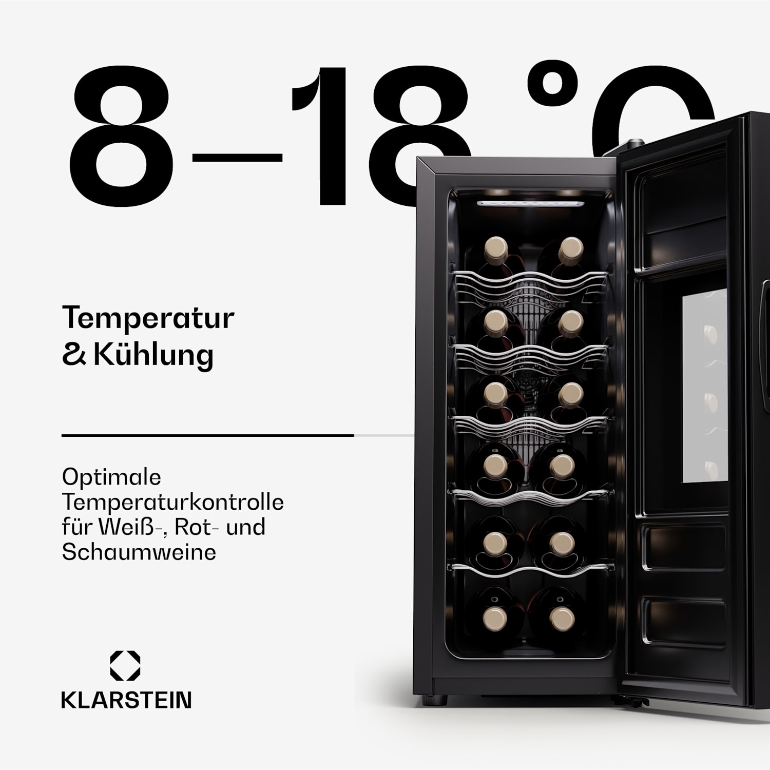 Silent Vino 12 Uno Slim Weinkühlschrank 30 L / 12 Fl 5-18 °C Touch 30 Ltr | 1 Kühlzone | Schwarz
