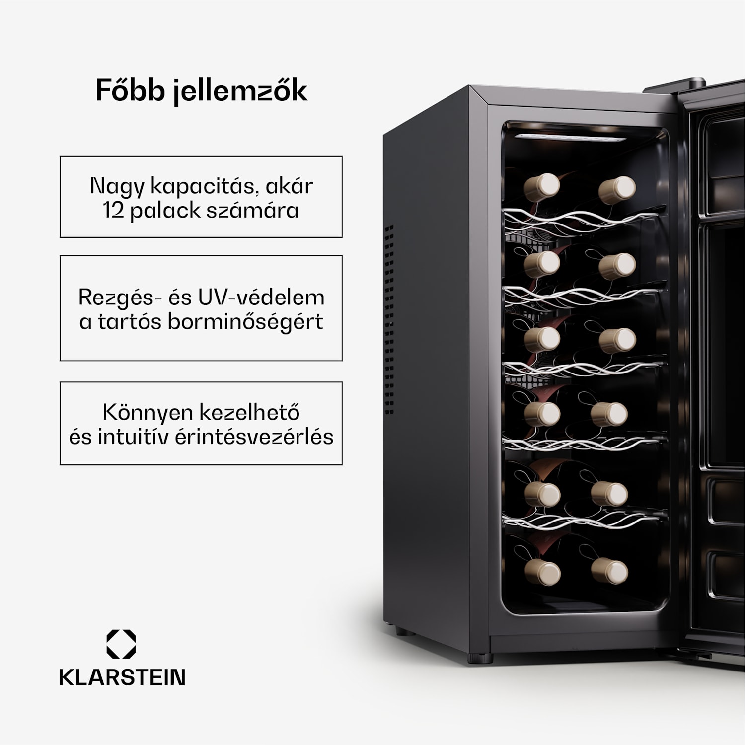 Silent Vino 12 Uno Slim Borhűtő, 30 l / 12 palack 5-18 °C Érintős 30 Ltr | 1 hűtőzóna | Fekete