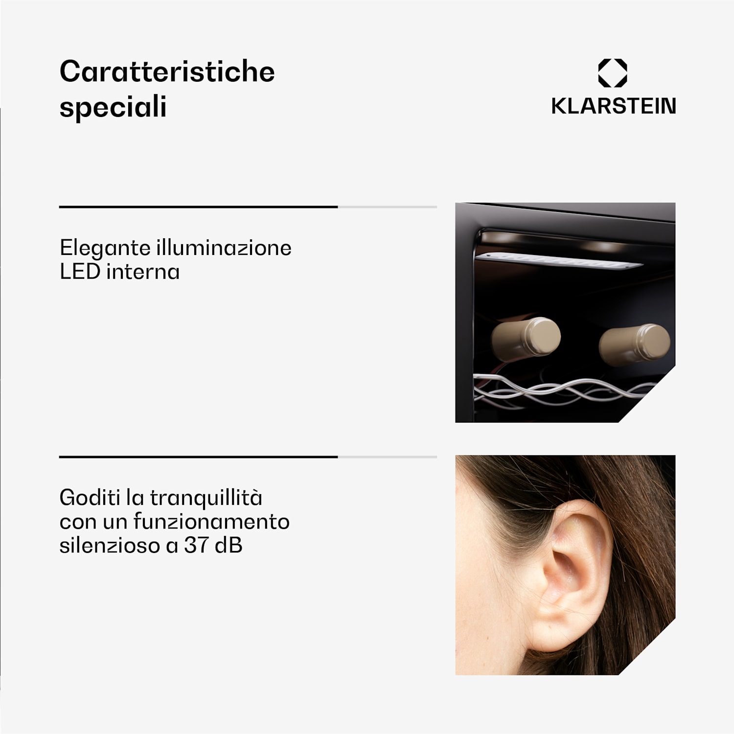 Silent Vino 12 Uno Slim cantinetta vino, 30 l / 12 bottiglie, 5-18 °C, touch 30 Ltr | 1 zona di raffreddamento | Nero