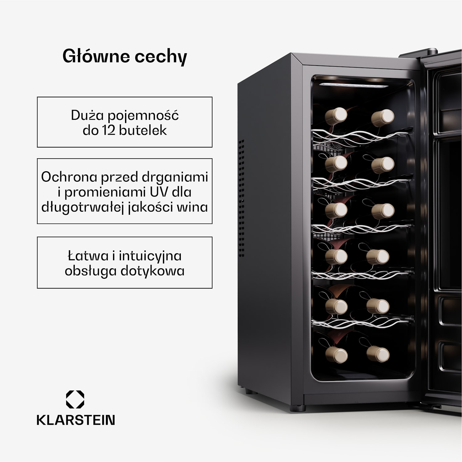 Silent Vino 12 Uno Slim Chłodziarka do wina 30 l/12 butelek 5-18°C Sterowanie dotykowe 30 Ltr | 1 strefa chłodzenia | Czarny