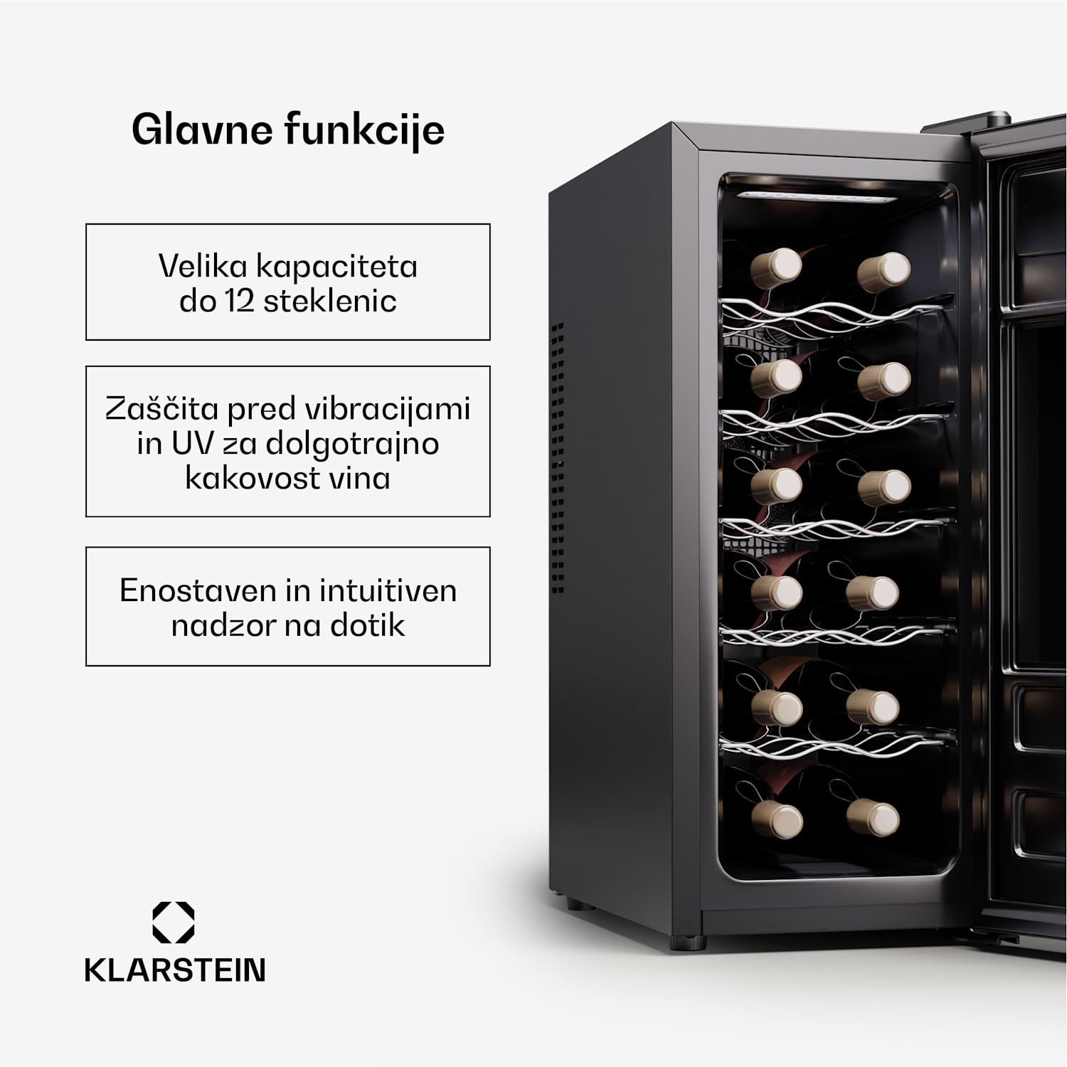 Silent Vino 12 Uno Slim hladilnik za vino 30 l / 12 steklenic 5-18 °C Na dotik 30 Ltr | 1 | Črna