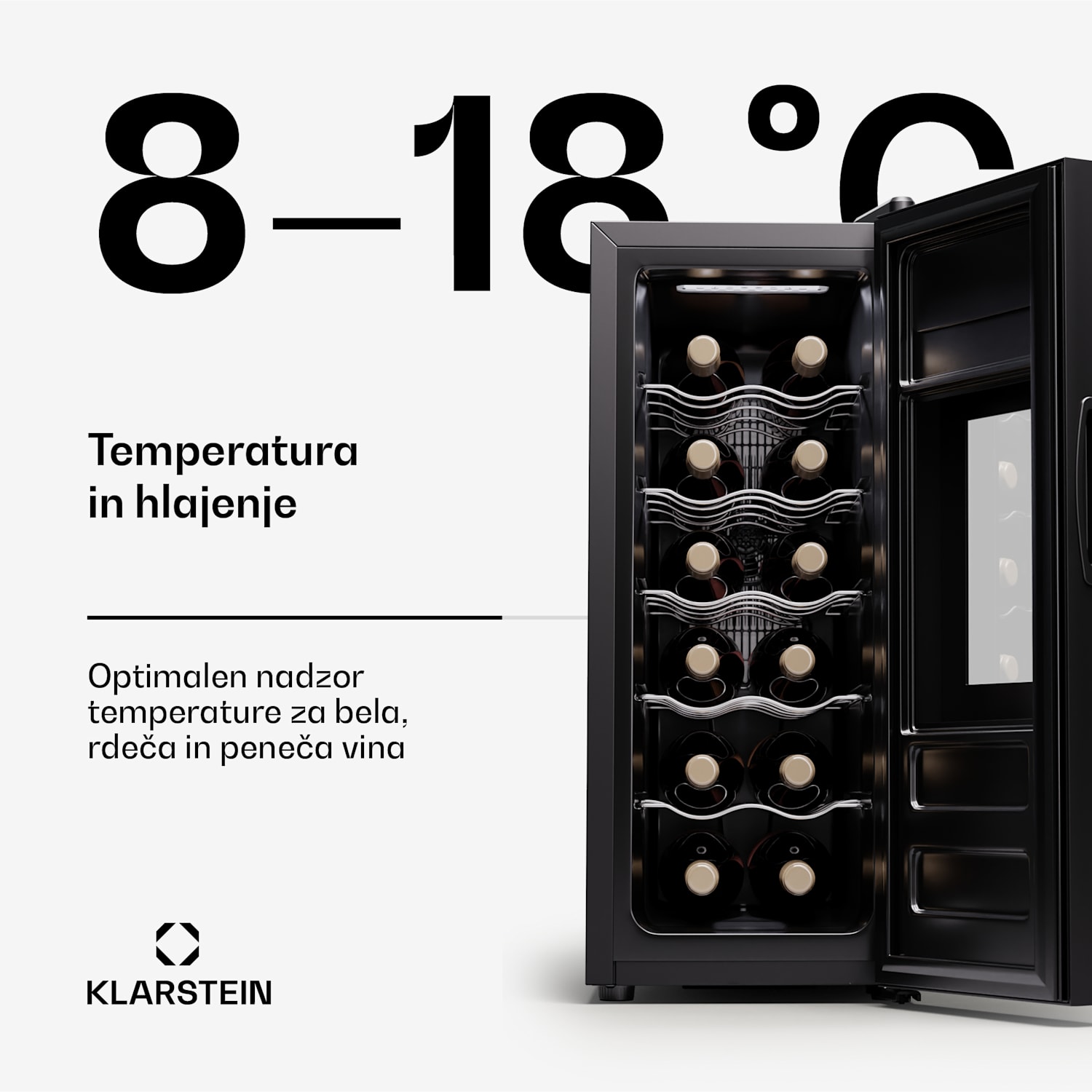 Silent Vino 12 Uno Slim hladilnik za vino 30 l / 12 steklenic 5-18 °C Na dotik 30 Ltr | 1 | Črna