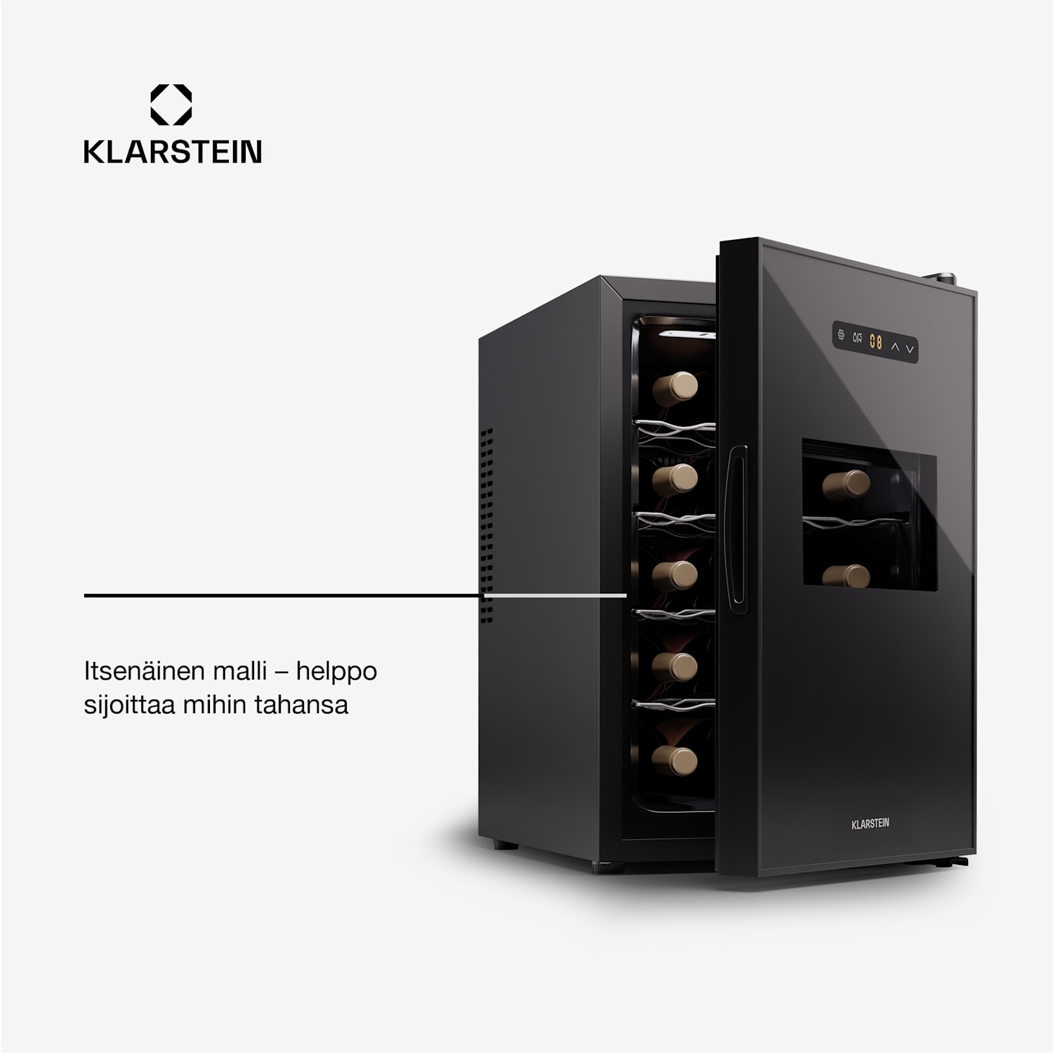 Silent Vino 15 Uno viinikaappi 41 l / 15 pullolle 5 - 18 °C kosketus 39 Ltr | 1 jäähdytysalue | Musta