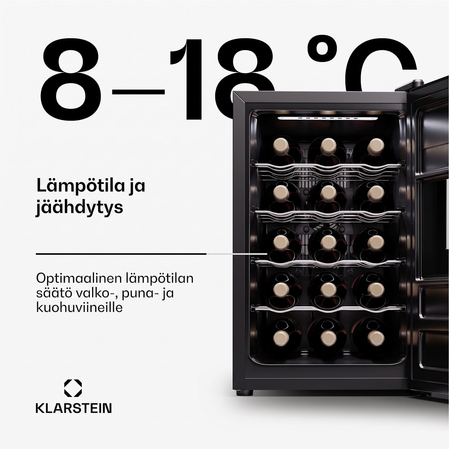 Silent Vino 15 Uno viinikaappi 41 l / 15 pullolle 5 - 18 °C kosketus 39 Ltr | 1 jäähdytysalue | Musta