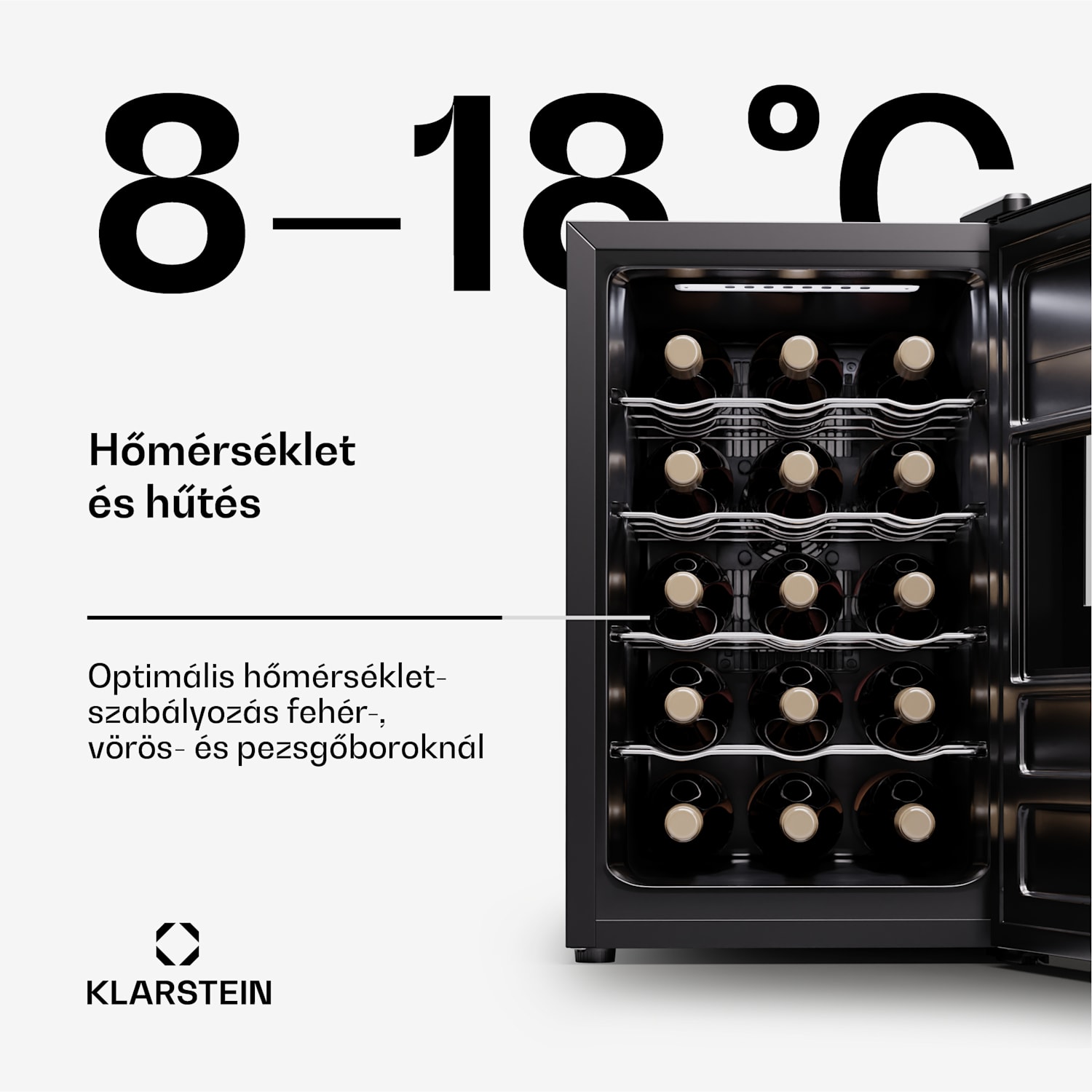 Silent Vino 15 Uno Borhűtő 39 l / 15 palack 5-18 °C Érintős 39 Ltr | 1 hűtőzóna | Fekete