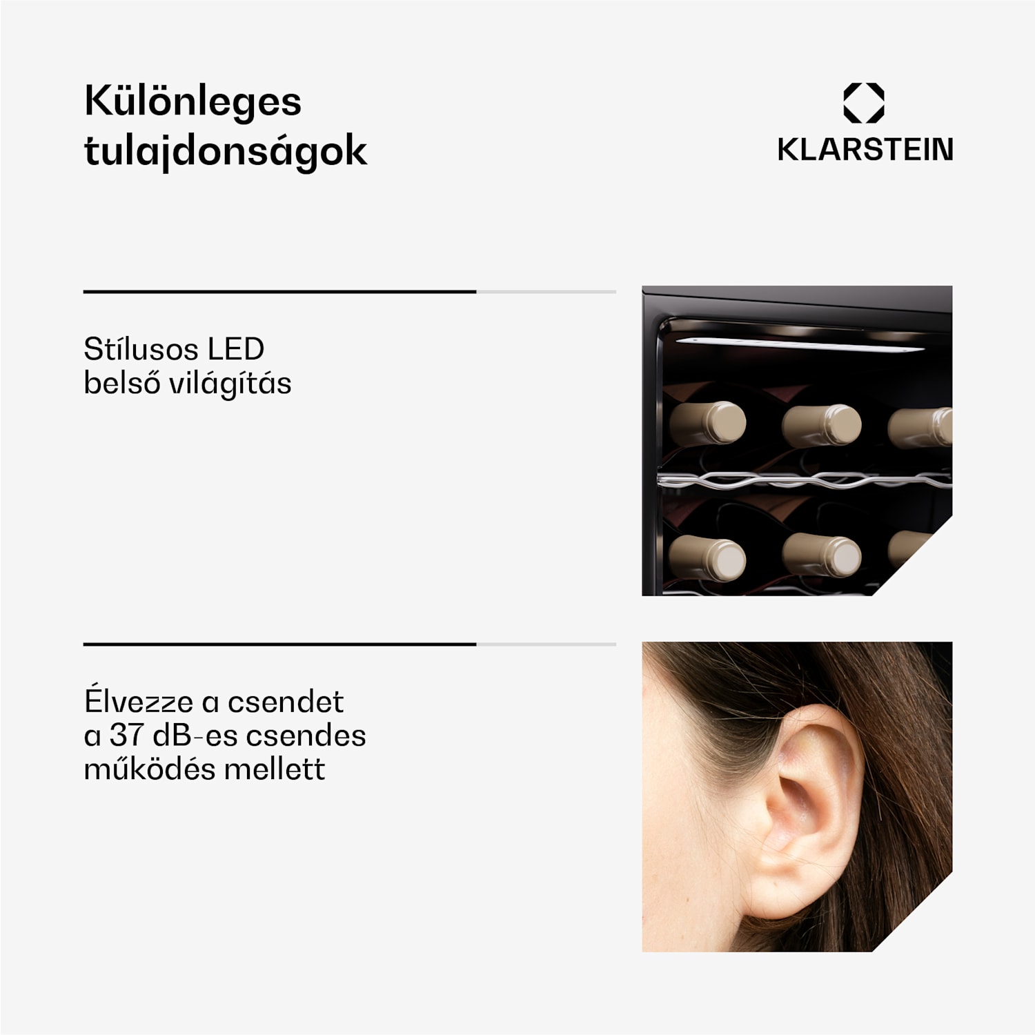 Silent Vino 15 Uno Borhűtő 39 l / 15 palack 5-18 °C Érintős 39 Ltr | 1 hűtőzóna | Fekete