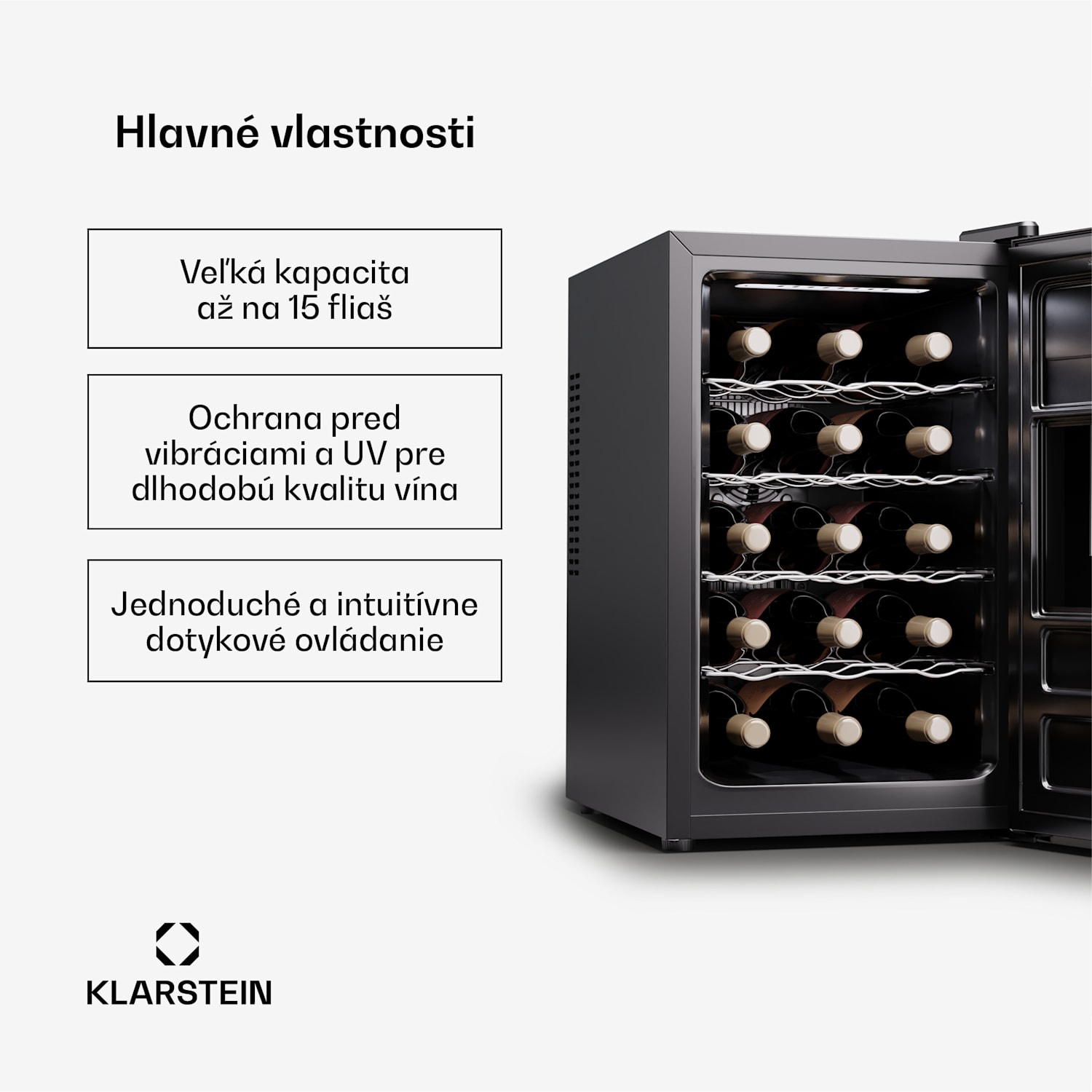 Silent Vino 15 Uno Chladnička na víno 39 l / 15 fliaš 5-18 °C Dotyková 39 Ltr | 1 chladiaca zóna | Čierna