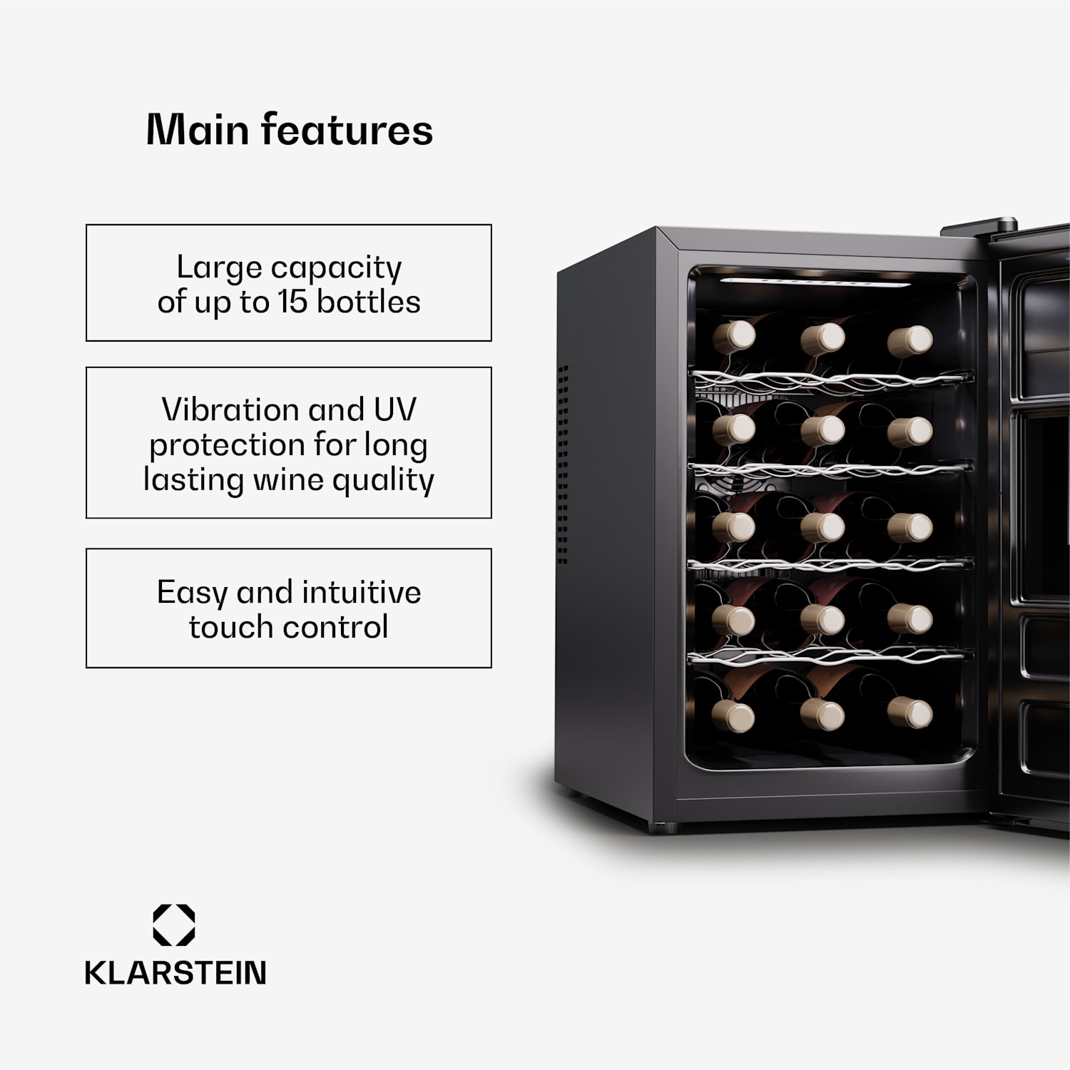 Silent Vino 15 Uno wijnkoelkast 39 l / 15 fl 5-18 °C touch 39 Ltr | 1 koelzone | Zwart