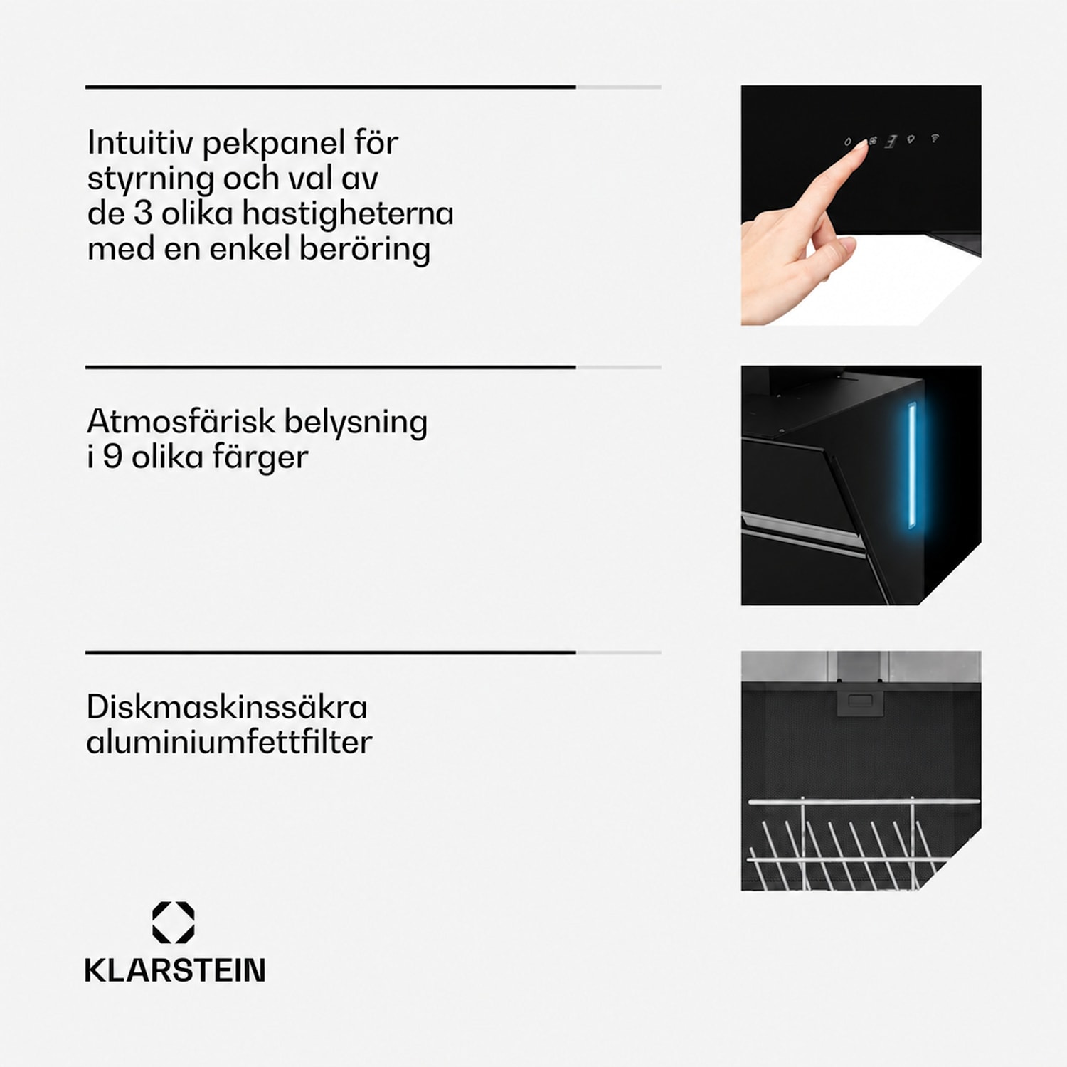 Alina fläktkåpa | 60 cm | Smart | 600 m³/h | Tyst | EEK A 60 cm | Ja | Svart | Silver