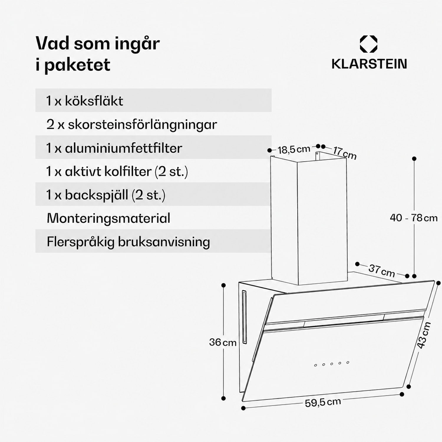 Alina fläktkåpa | 60 cm | Smart | 600 m³/h | Tyst | EEK A 60 cm | Ja | Svart | Silver
