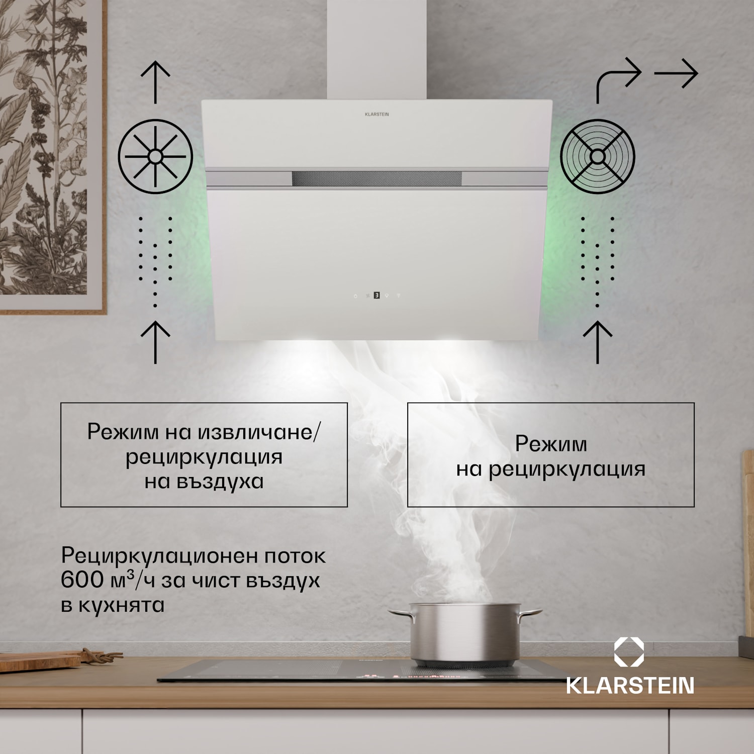 Alina абсорбатор за вгараждане| 60 см, Смарт, 600 м³/ч, Тих, ЕК A 