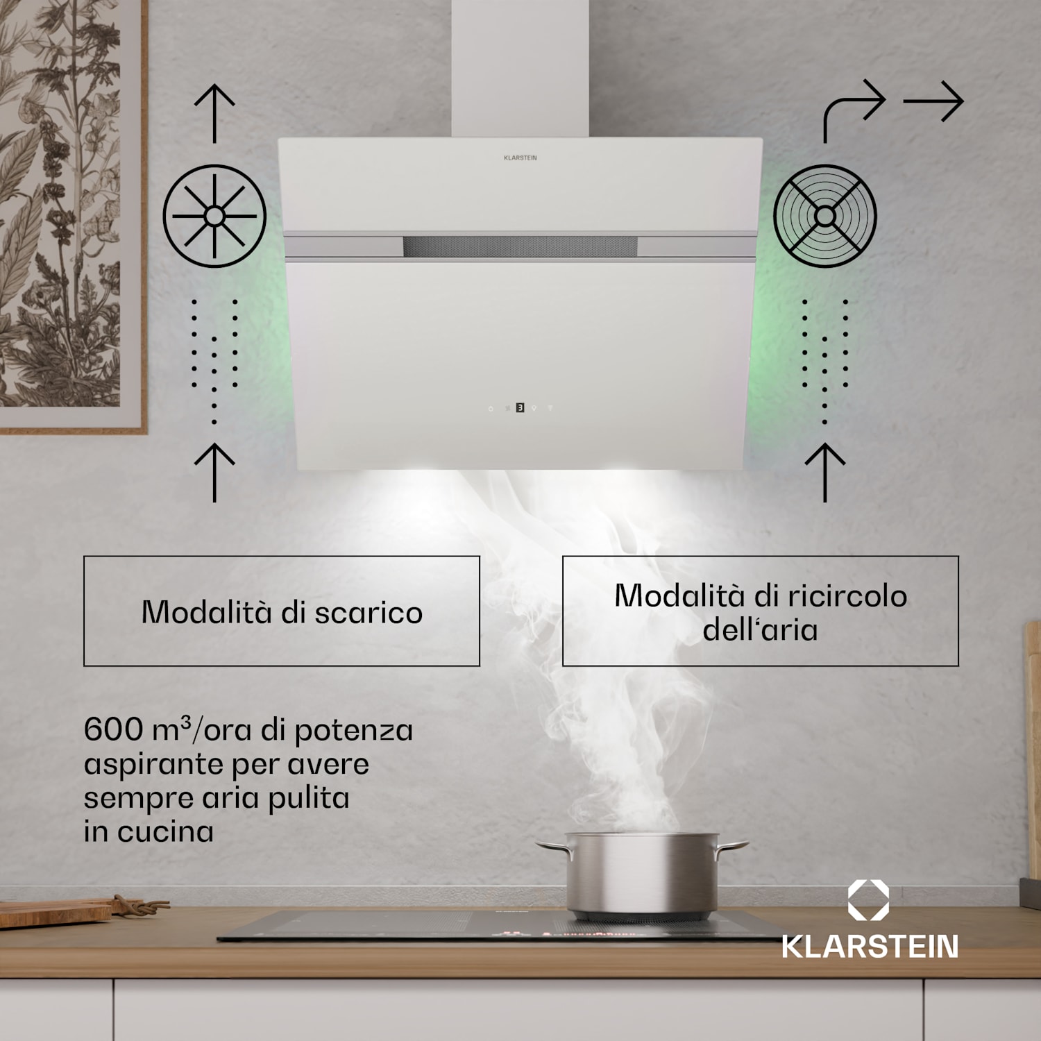 Alina - Cappa aspirante | 60 cm | Smart | 600 m³/ora | Silenziosa | Classe energetica A 