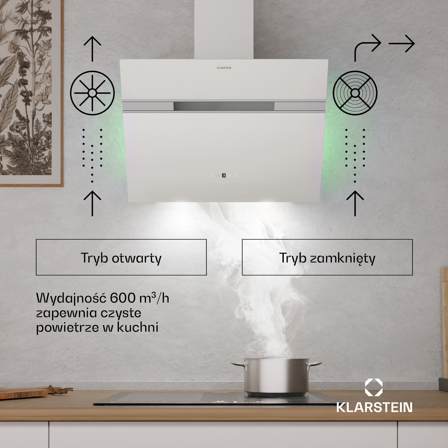 Alina okap kuchenny, 60 cm, Smart, 600 m³/h, cichy, klasa energetyczna A 