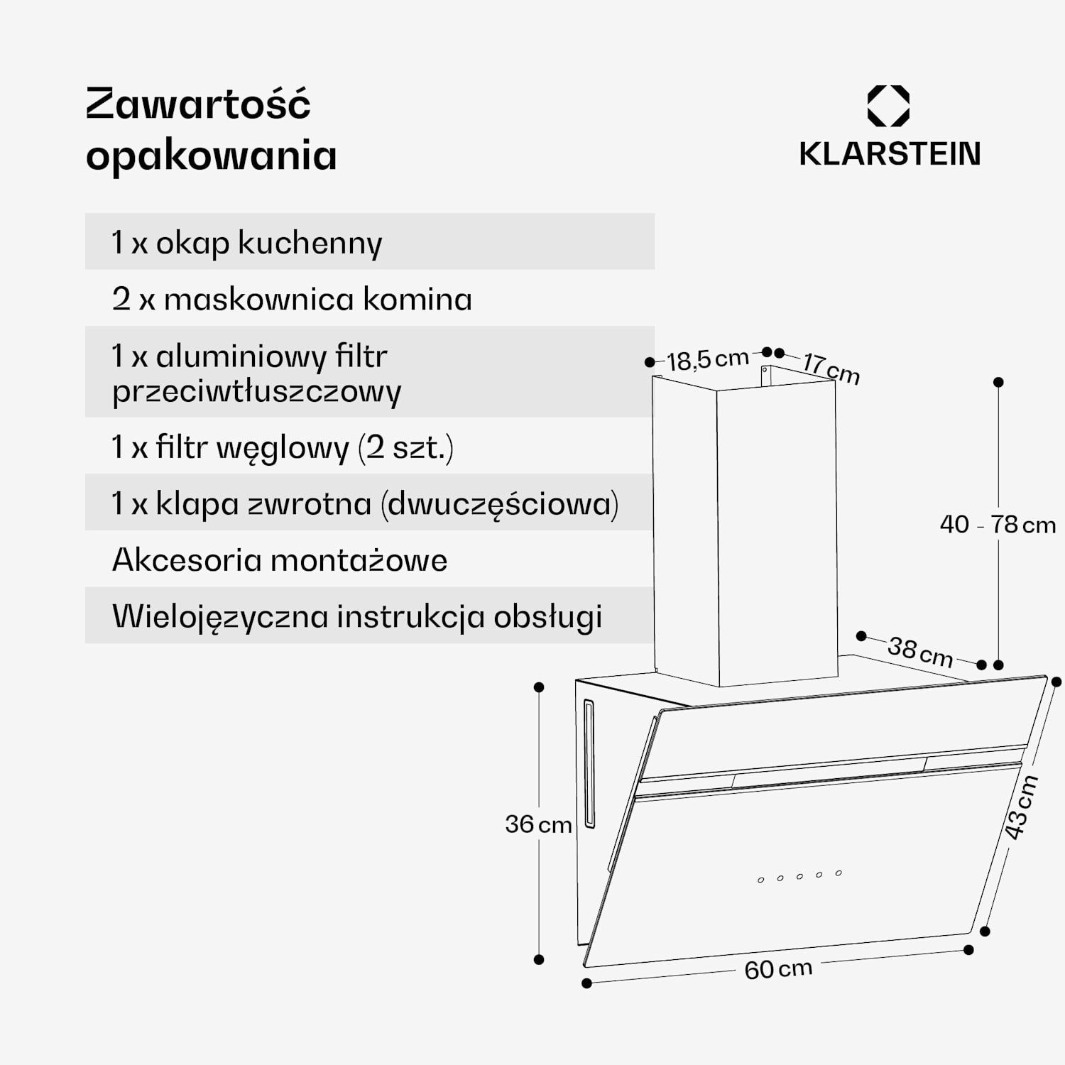 Alina okap kuchenny, 60 cm, Smart, 600 m³/h, cichy, klasa energetyczna A 
