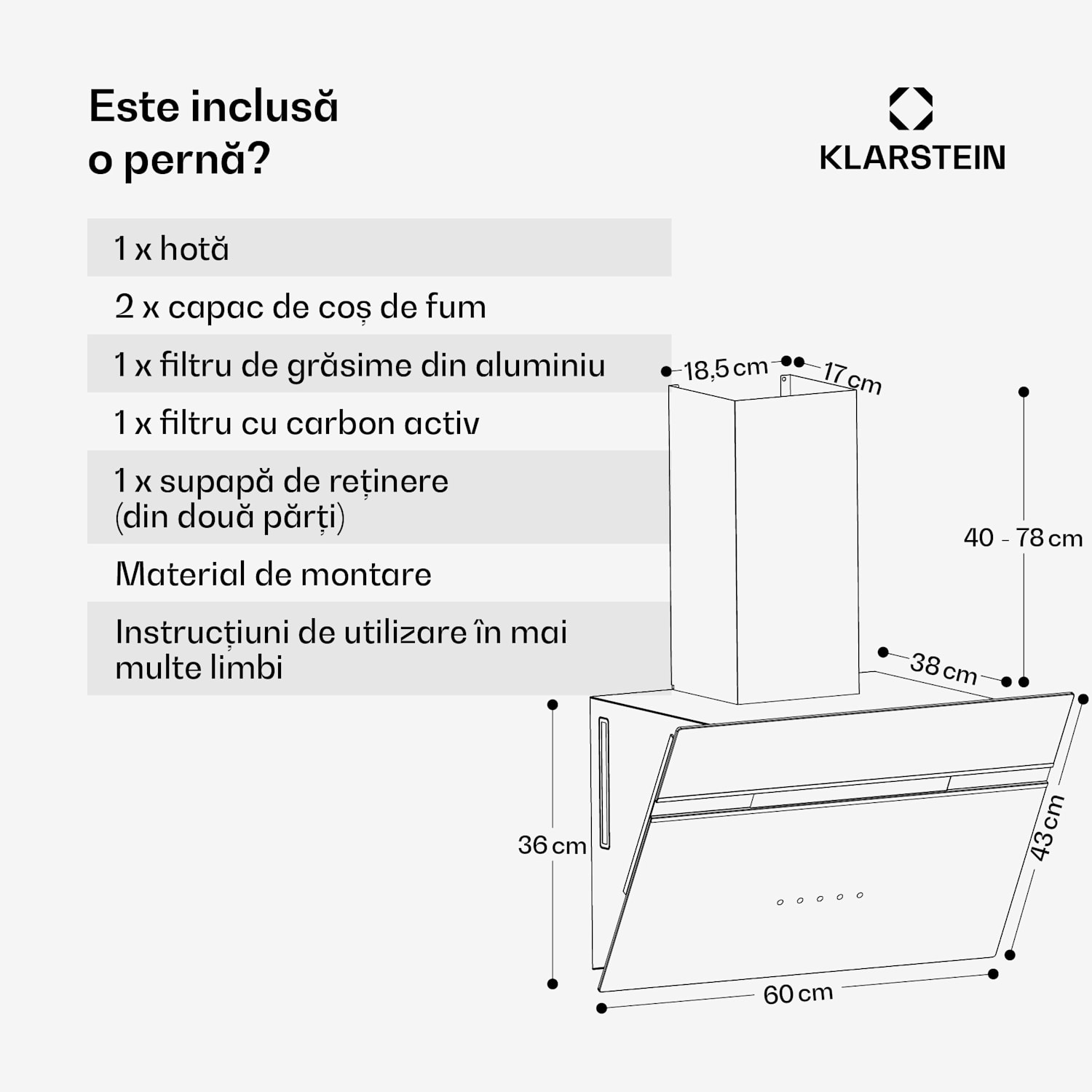 Alina hotă, 60 cm, Smart, 600 m³/h, Silențioasă, EEC A 