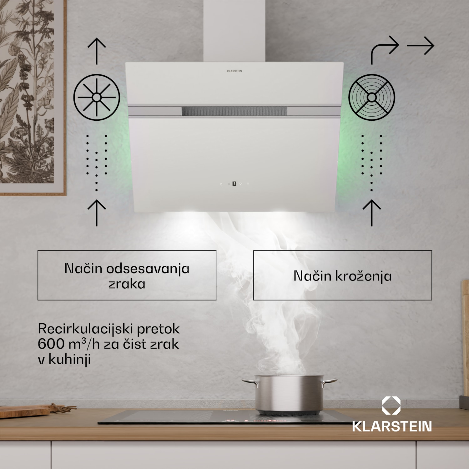 Alina napa, 60 cm, Pametna, 600 m³/h, Tiha, EEK A 