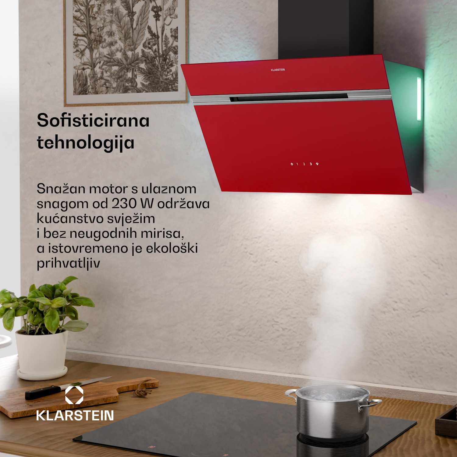 Alina kuhinjska napa, 60 cm, 600 m³/h, Tiha, EEK A 60 cm | Crvena