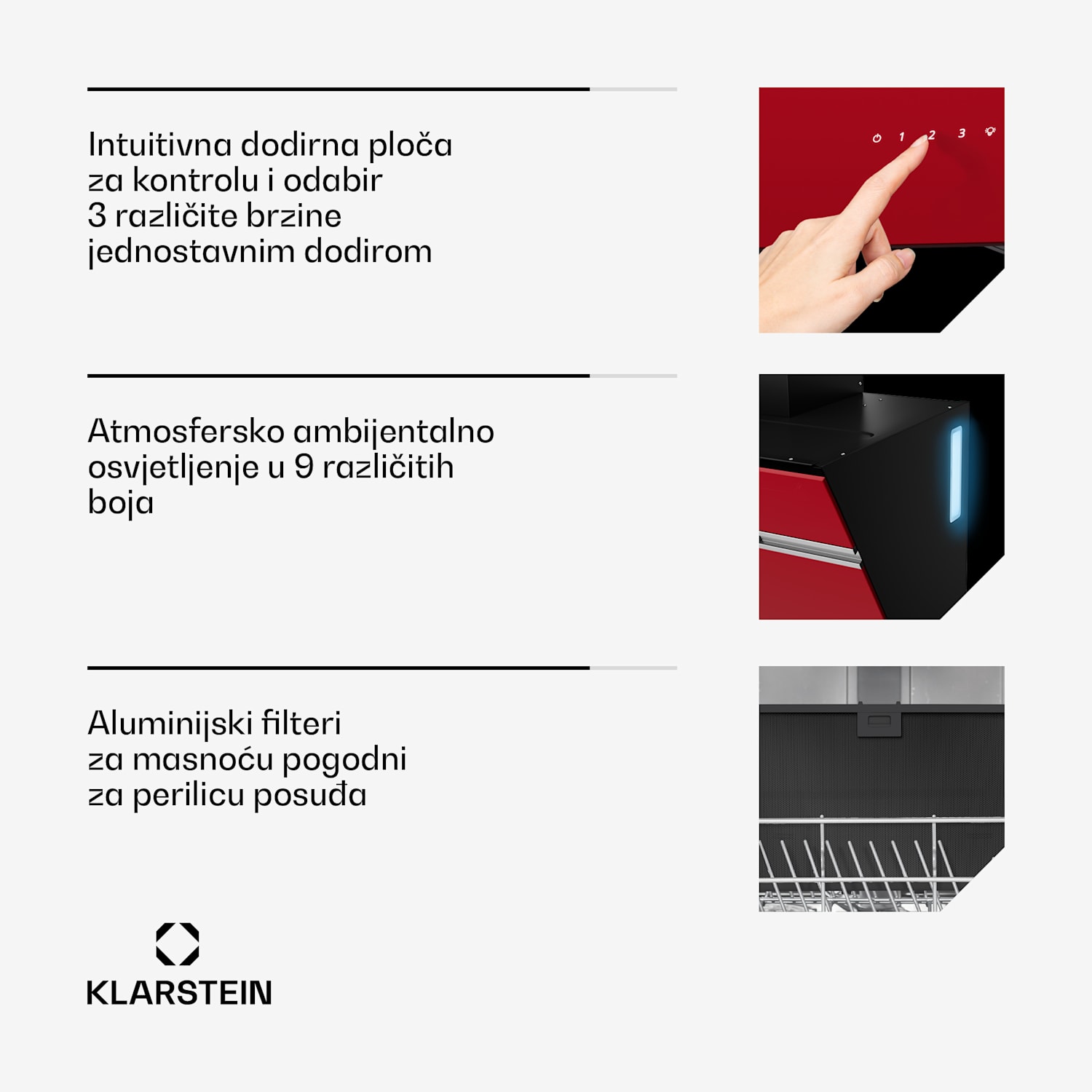 Alina kuhinjska napa, 60 cm, 600 m³/h, Tiha, EEK A 60 cm | Crvena