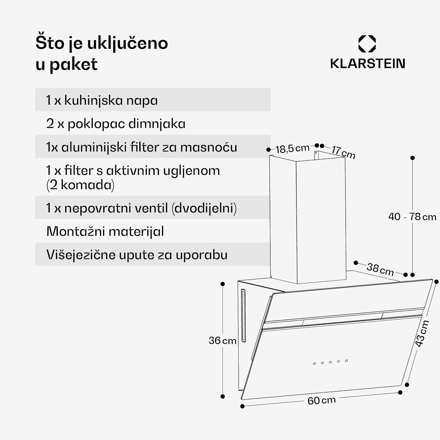 Alina kuhinjska napa, 60 cm, 600 m³/h, Tiha, EEK A 60 cm | Crvena