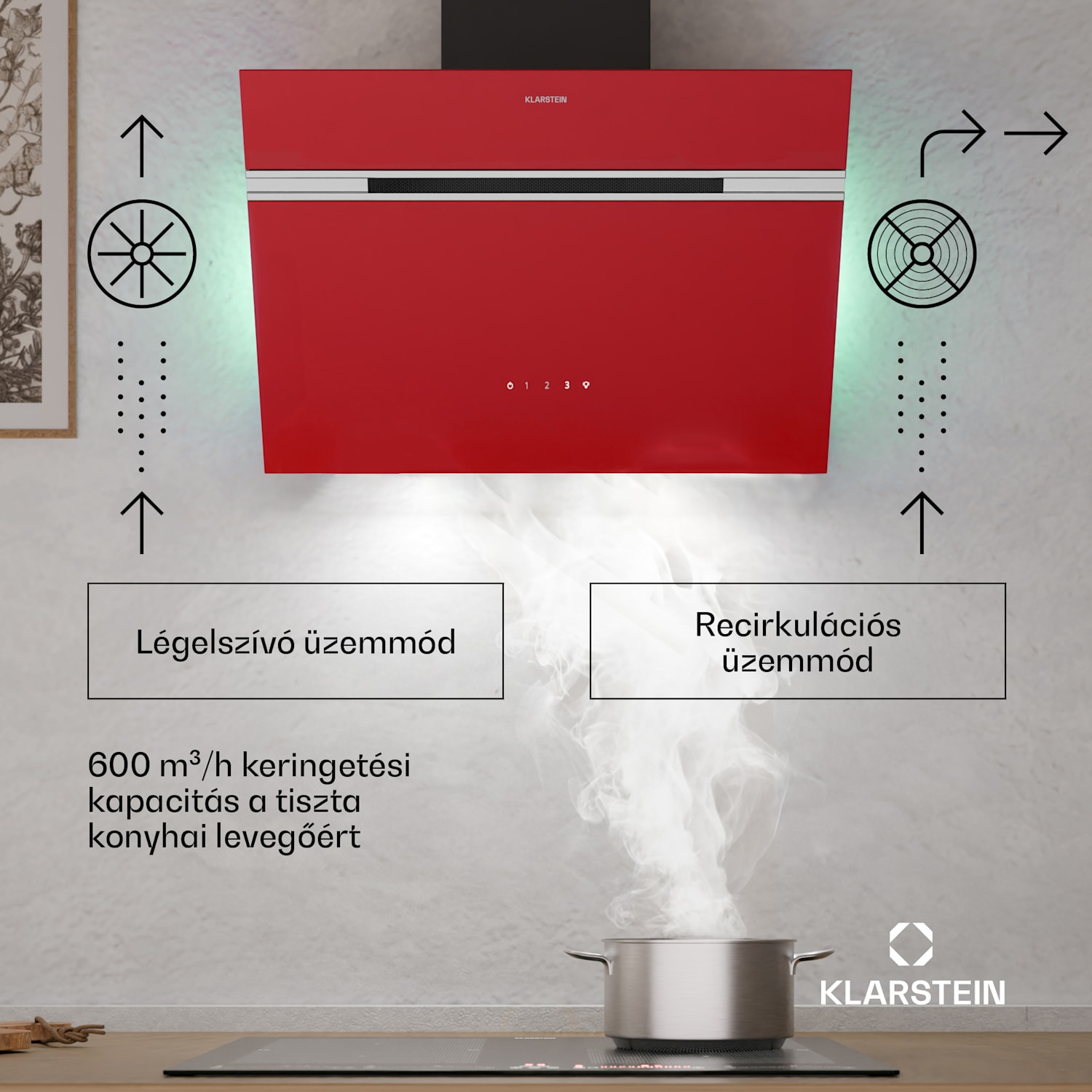 Alina páraelszívó, 60 cm, 600 m³/h, Csendes, EEK A 60 cm | Piros