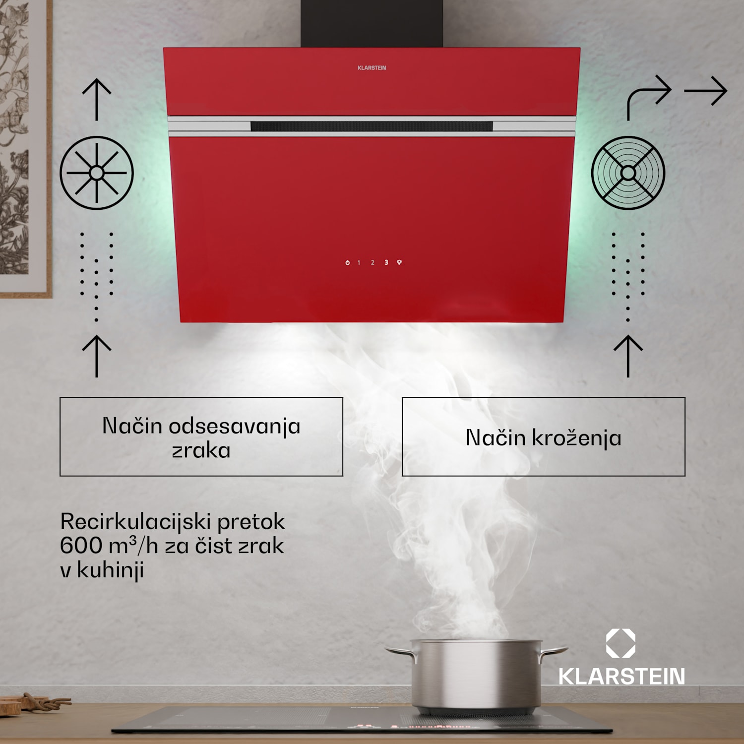 Alina napa za odsesavanje, 60 cm, 600 m³/h, Tiha, EEK A 60 cm | Rdeča