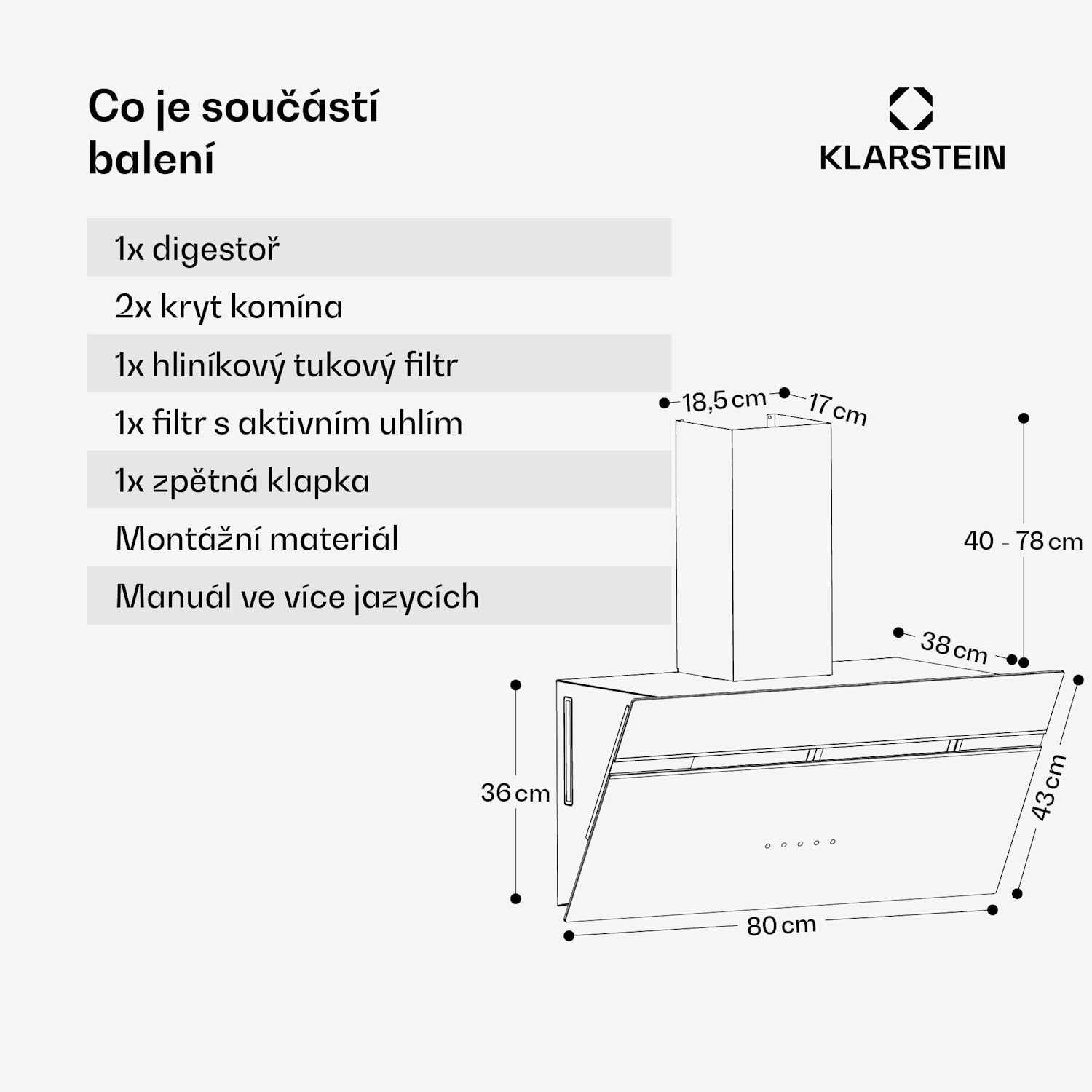 Alina digestoř, 80 cm, 600 m³/h, Tichý, EEK A 80 cm | Černá