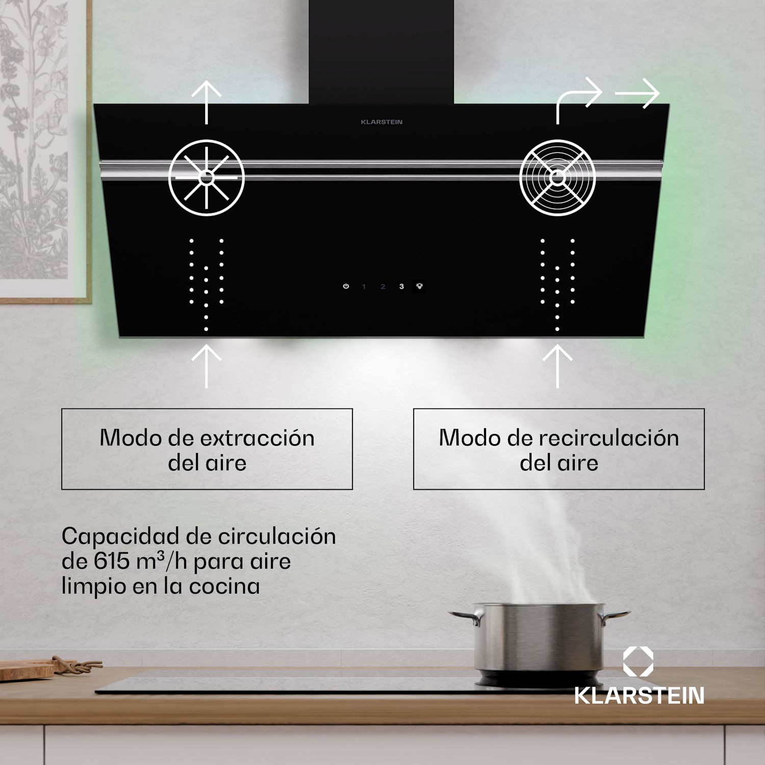 Campana extractora Alina | 80 cm | 600 m³/h | Silenciosa | EEC A 80 cm | Negro