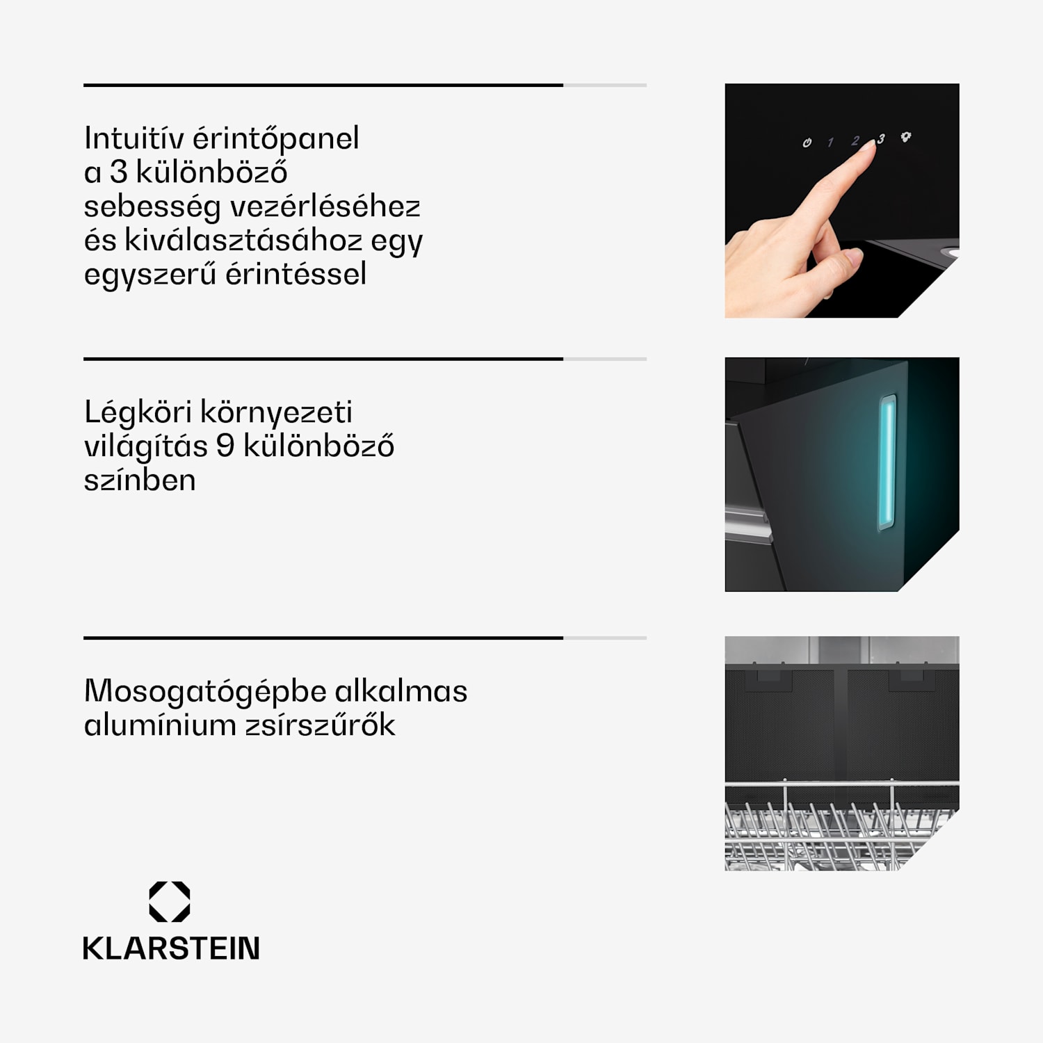 Alina elszívó, 80 cm, 600 m³/h, Csendes, EEK A 80 cm | Fekete