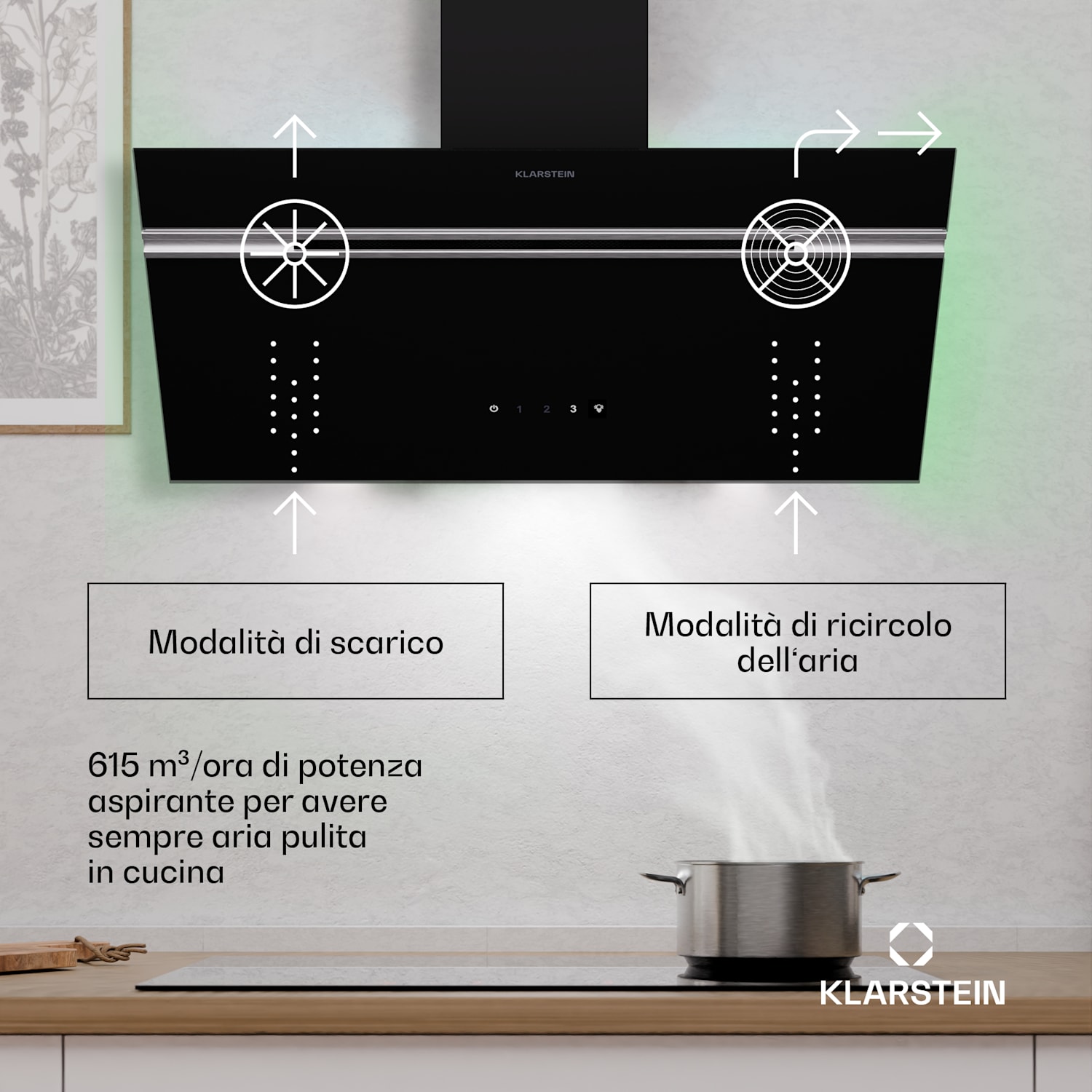 Alina - Cappa aspirante | 80 cm | 600 m³/ora | Silenziosa | Classe energetica A 80 cm | Nero