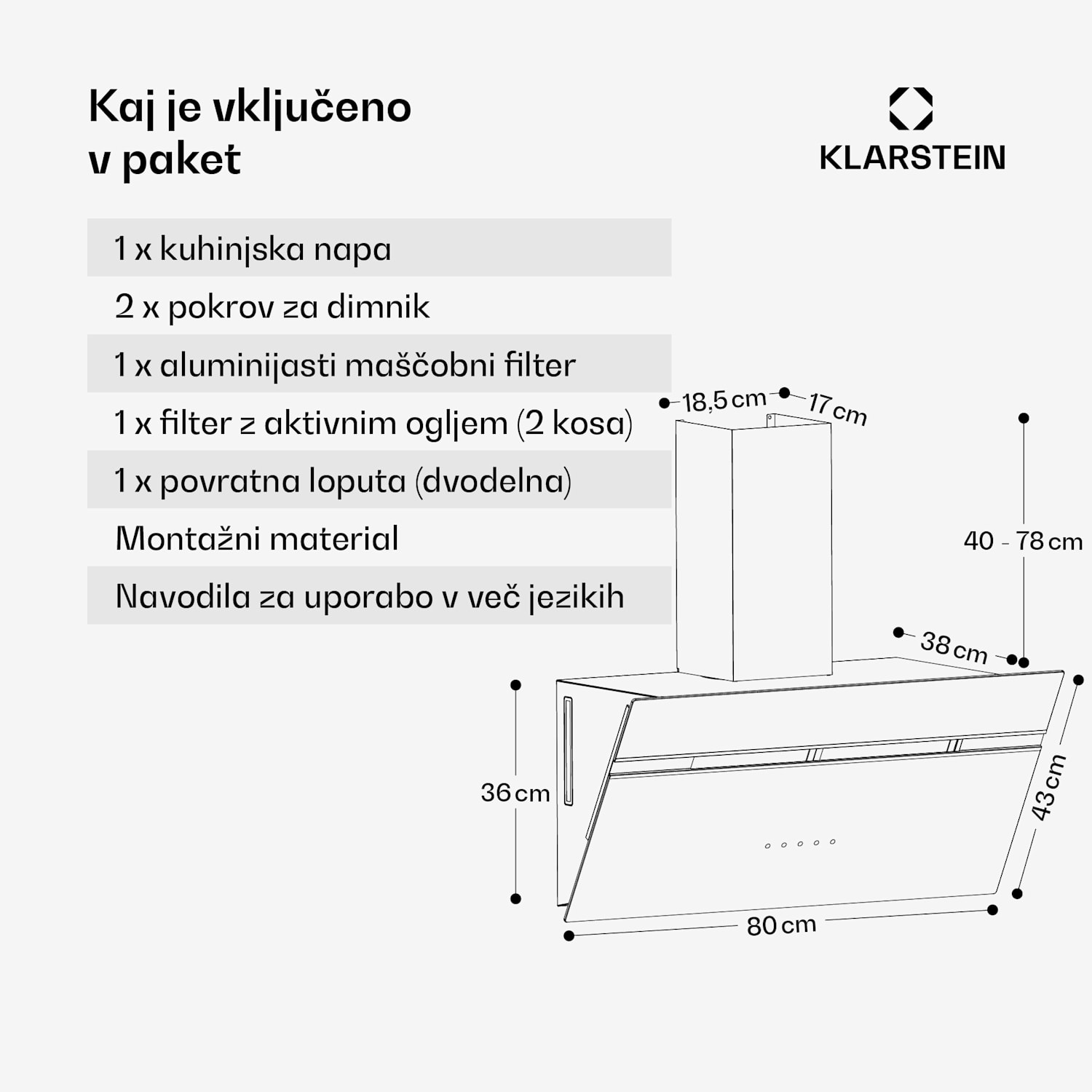 Alina napa, 80 cm, 600 m³/h, Quiet, EEC A 80 cm | Črna