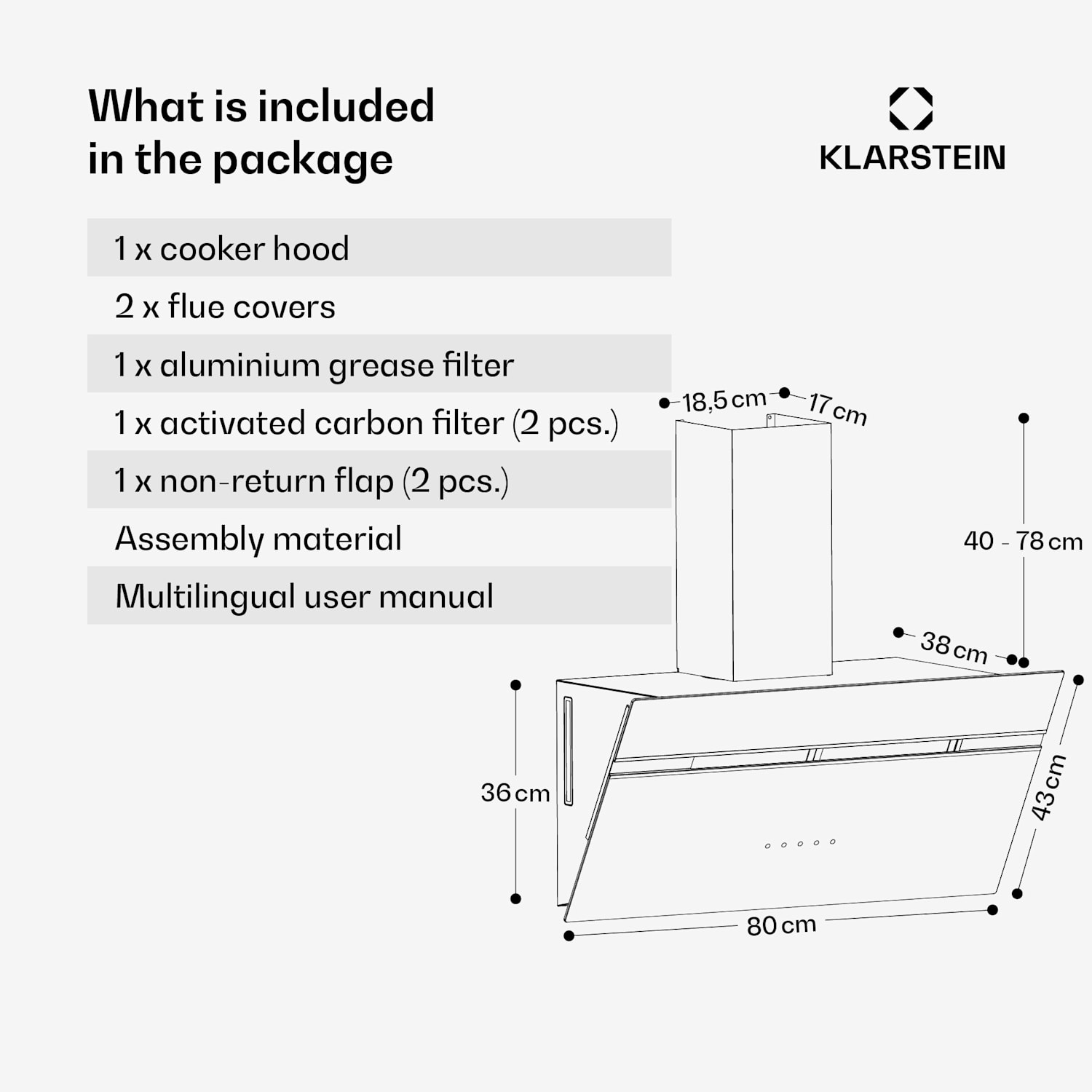 Alina afzuigkap | 80 cm | 600 m³/h | stil | EEK A 80 cm | Zwart